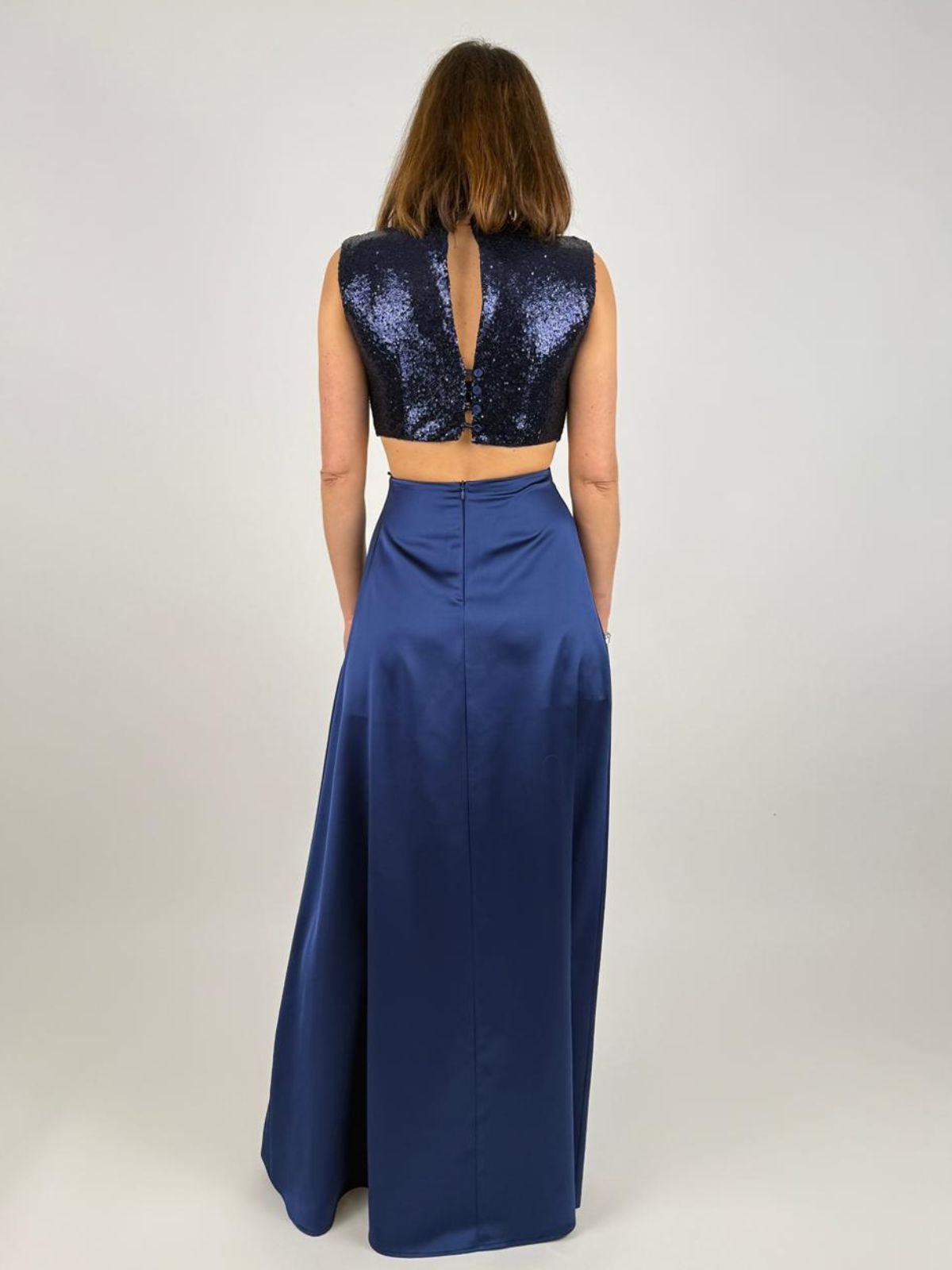 Abito Lungo Paillettes E Raso Donna - Rinascimento - World Fashion