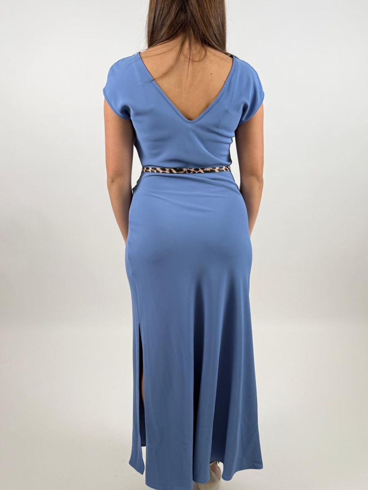 Abito lungo scollo barca cintura animalier Donna - Imperial - World Fashion