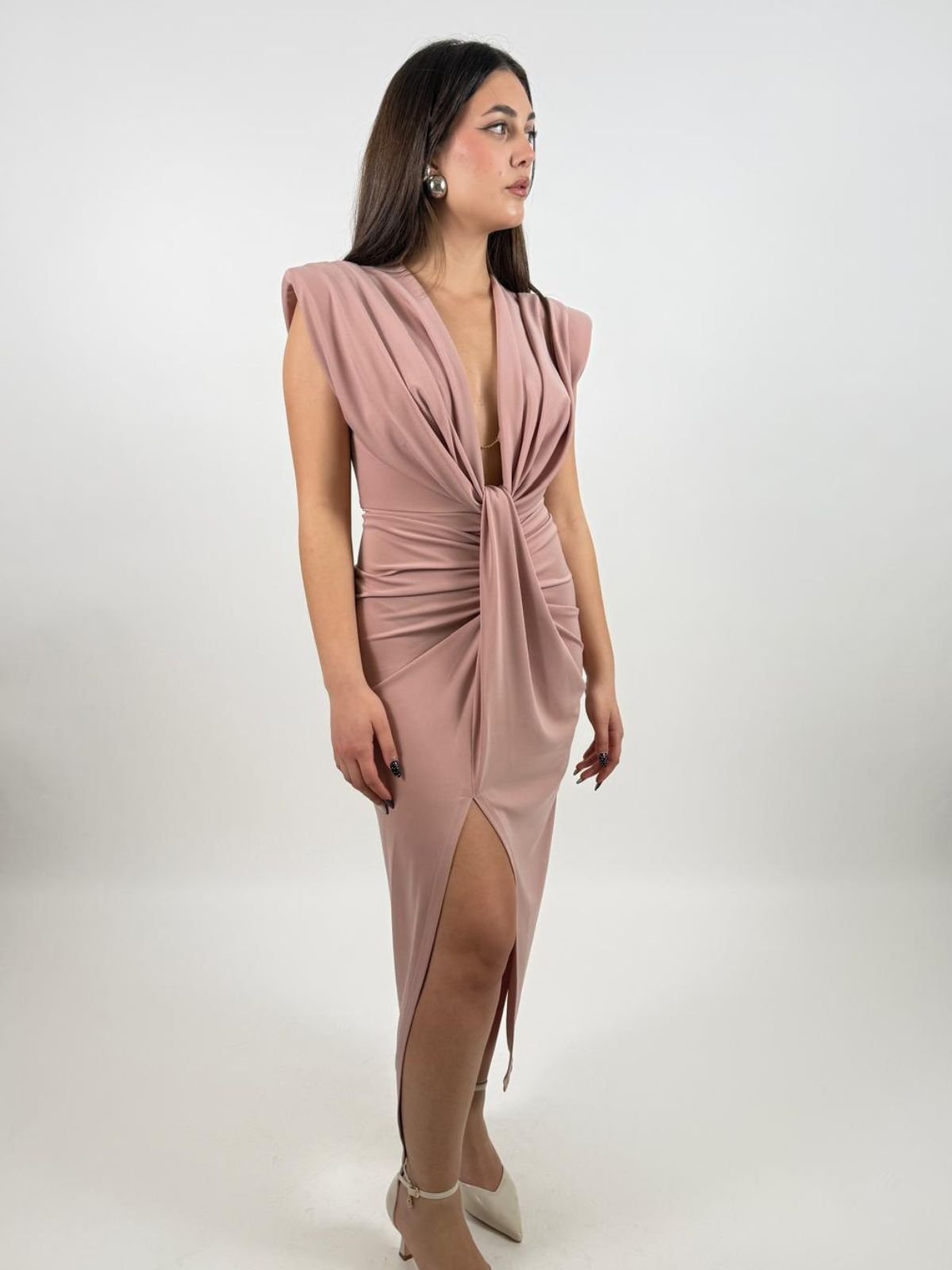 Abito lungo scollo profondo e arricciatura centrale Donna - Imperial - World Fashion