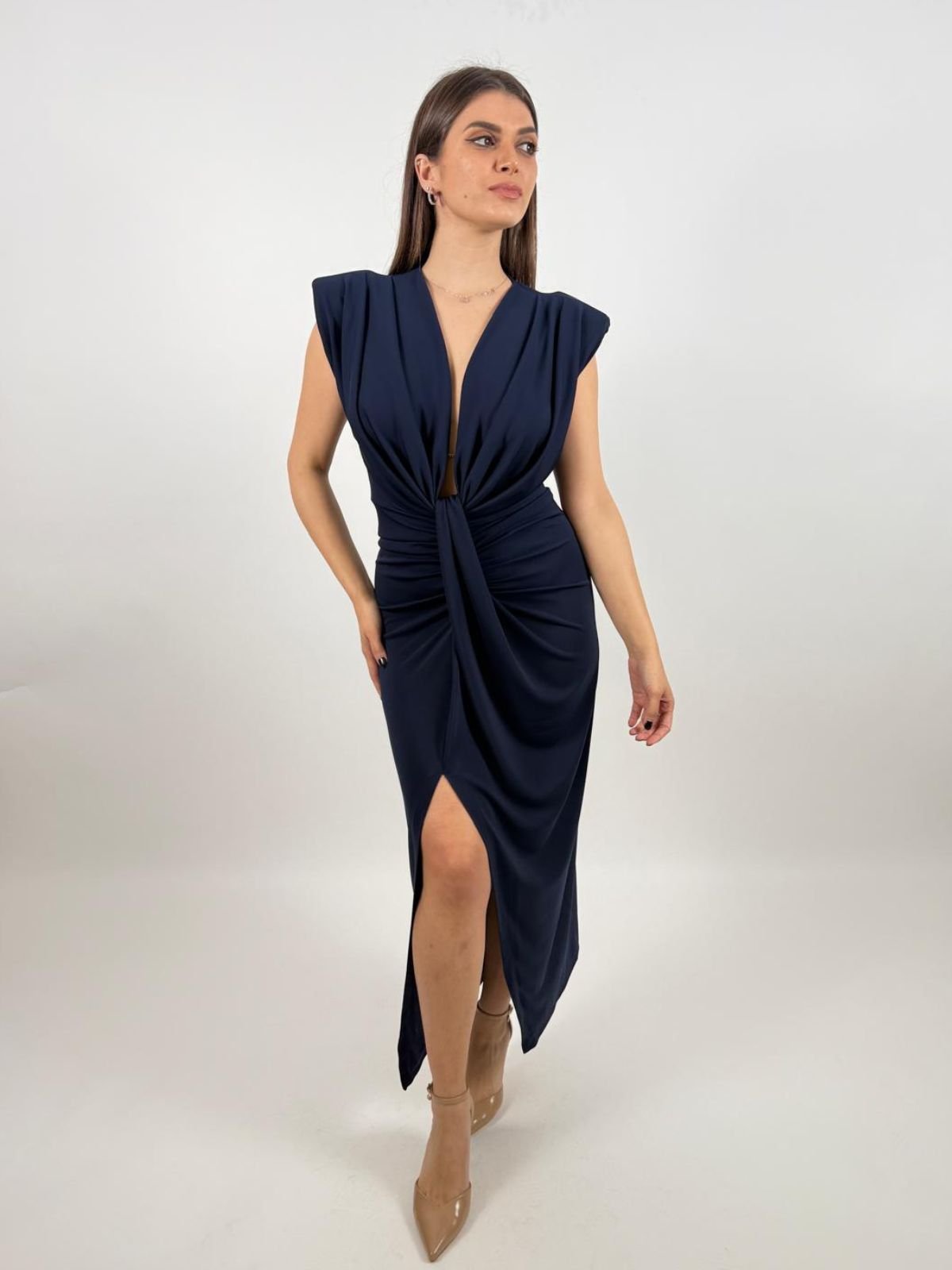 Abito lungo scollo profondo e arricciatura centrale Donna - Imperial - World Fashion