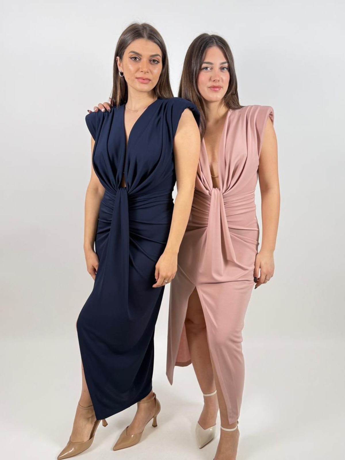 Abito lungo scollo profondo e arricciatura centrale Donna - Imperial - World Fashion