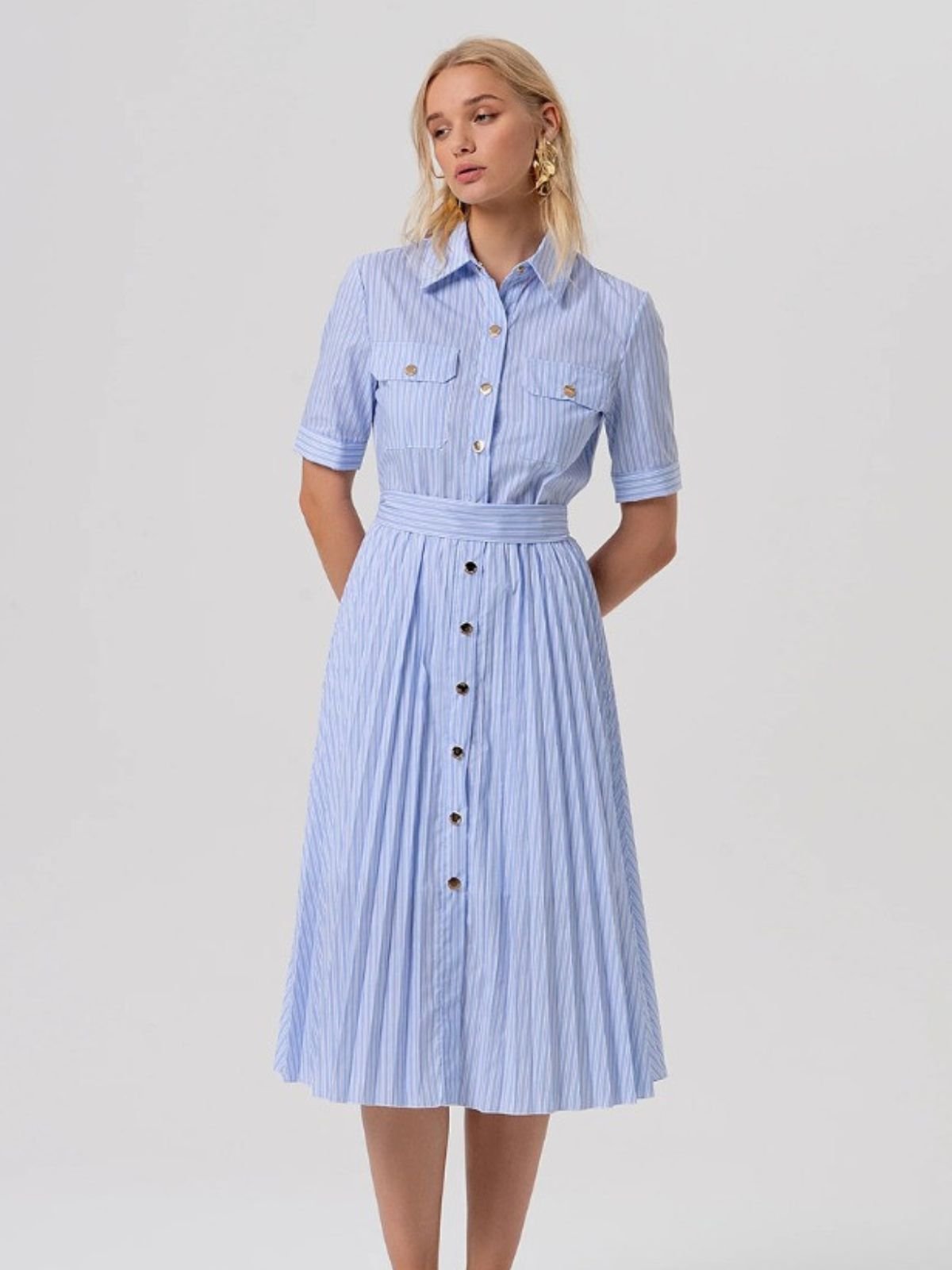 Abito regular modello chemisier midi in popeline a righe Donna - Fracomina - World Fashion