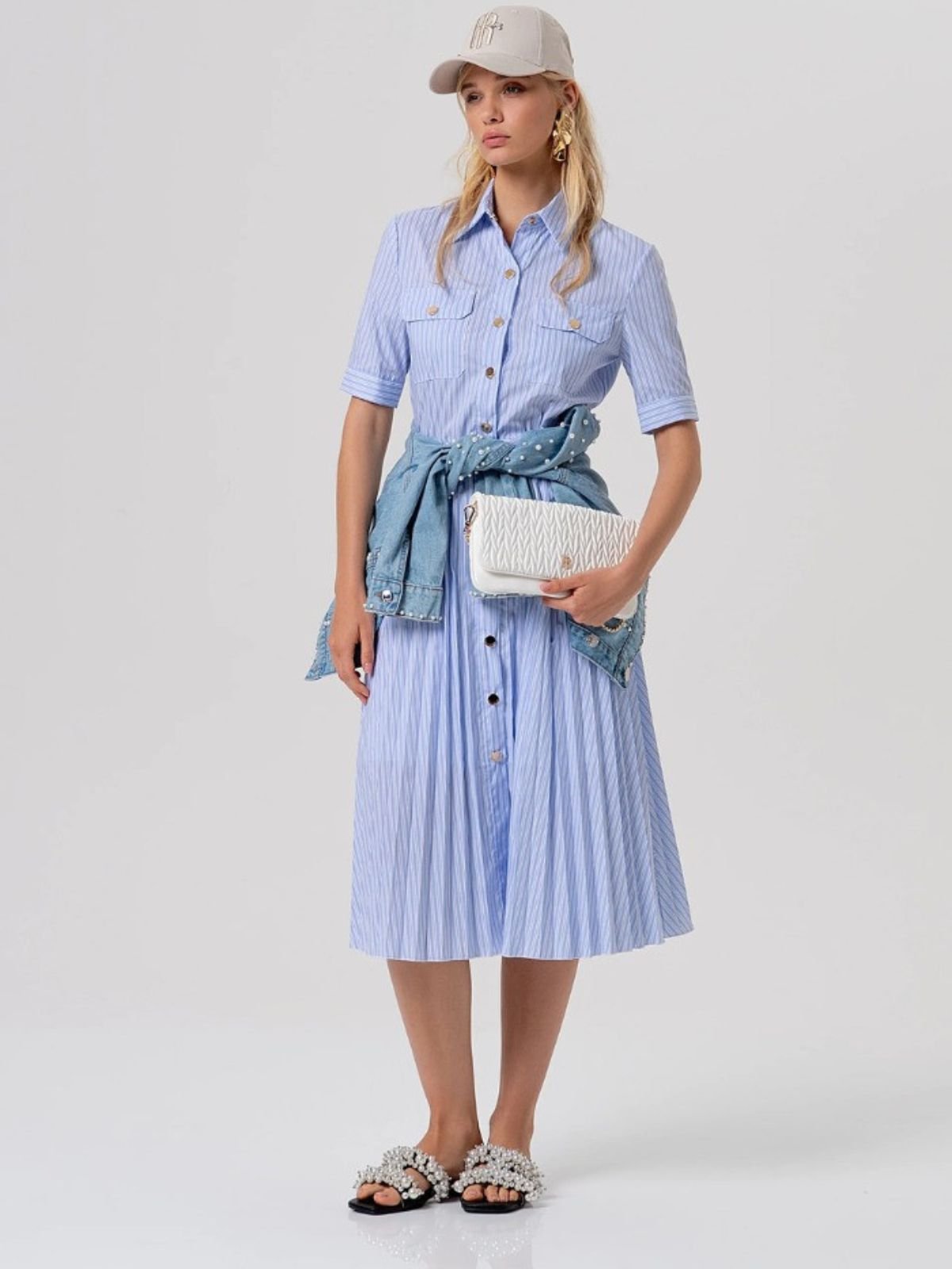 Abito regular modello chemisier midi in popeline a righe Donna - Fracomina - World Fashion