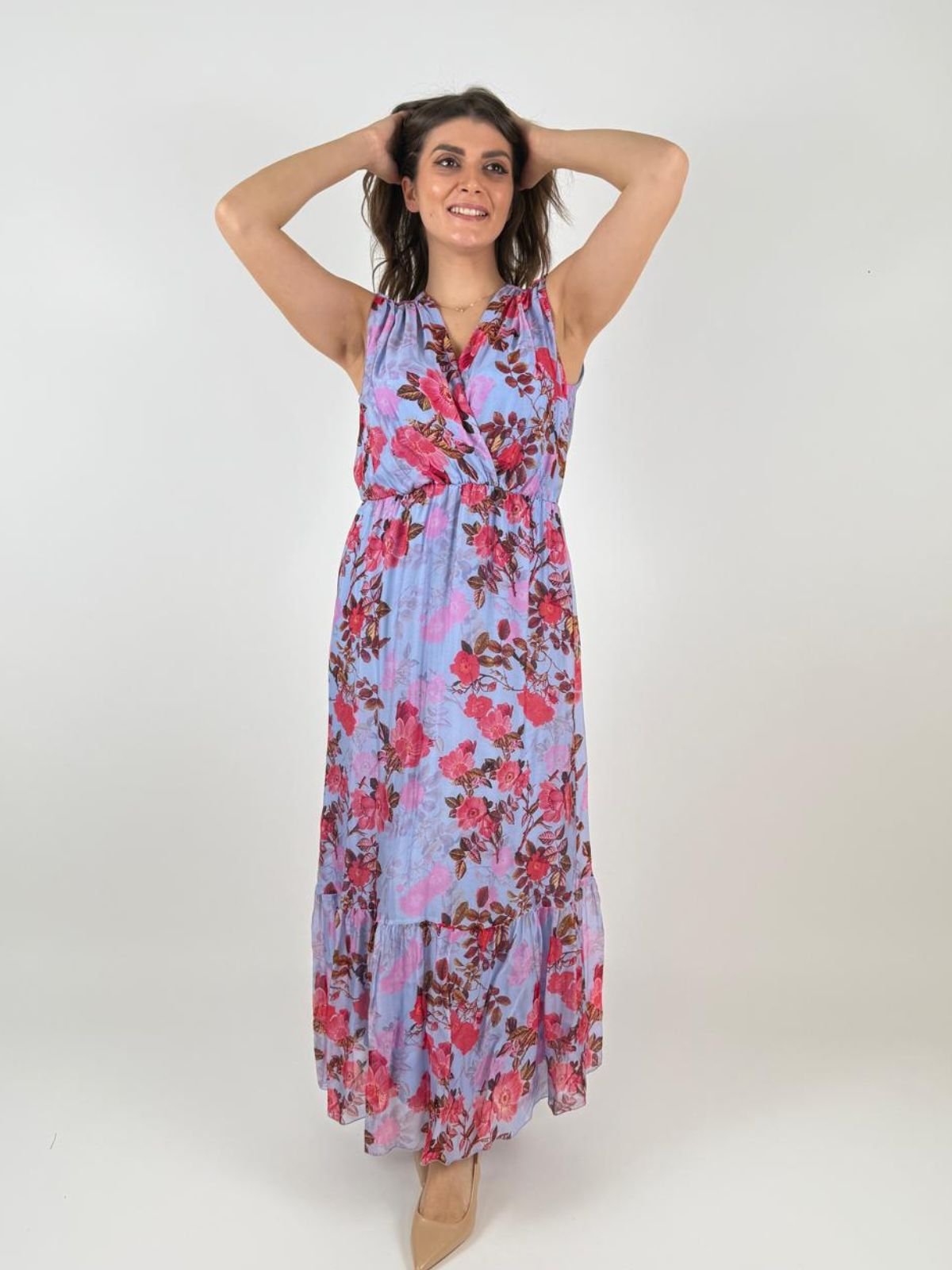 Abito senza maniche in tessuto leggero di viscosa e seta con fantasia floreale Donna - Fracomina - World Fashion