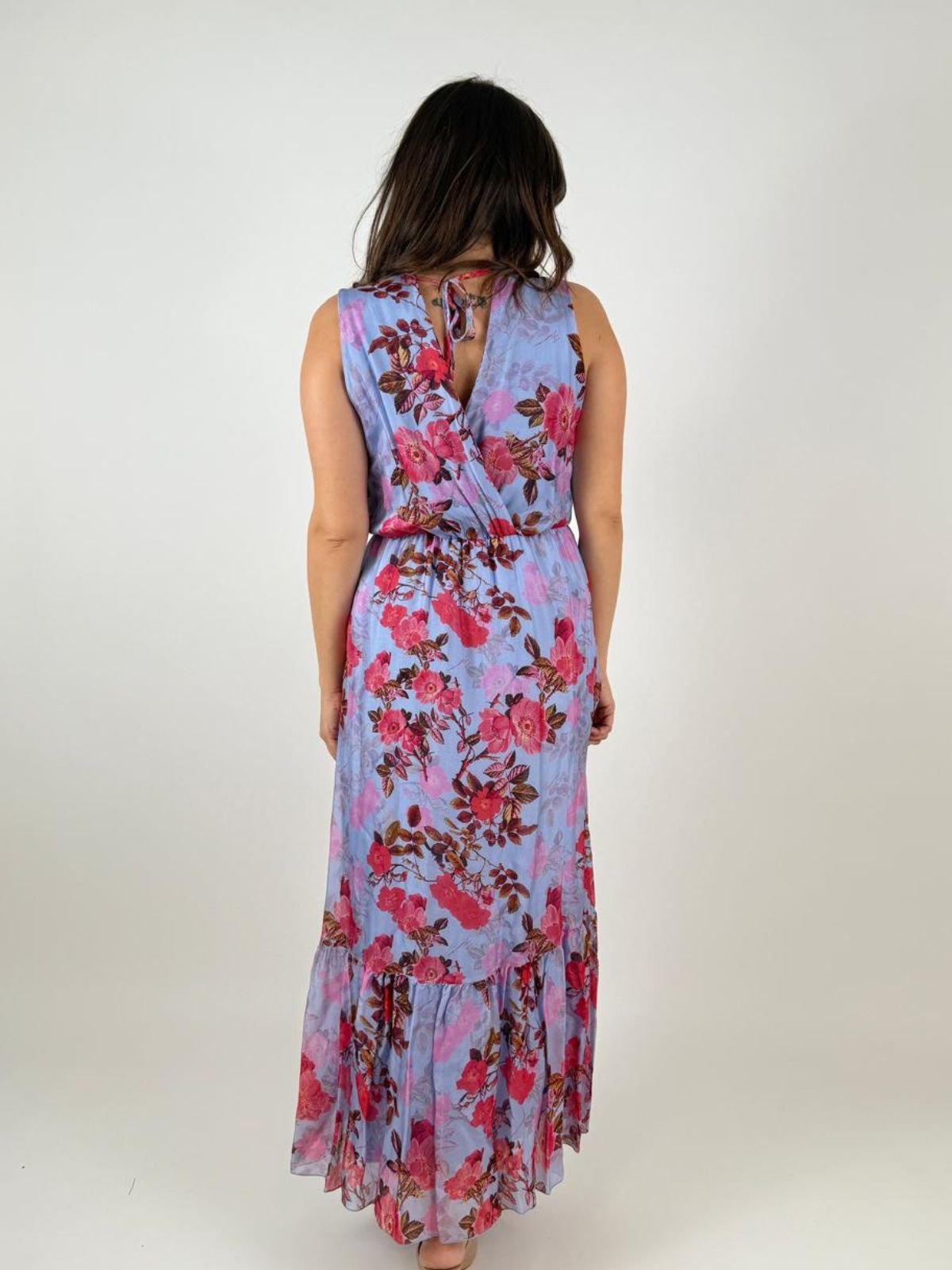 Abito senza maniche in tessuto leggero di viscosa e seta con fantasia floreale Donna - Fracomina - World Fashion