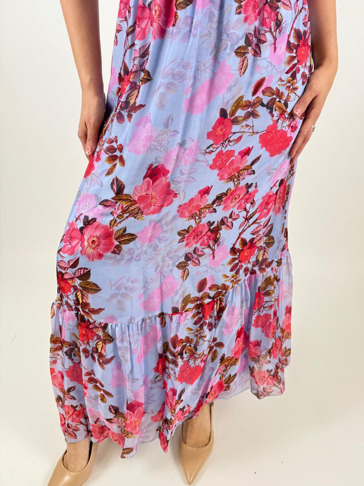 Abito senza maniche in tessuto leggero di viscosa e seta con fantasia floreale Donna - Fracomina - World Fashion