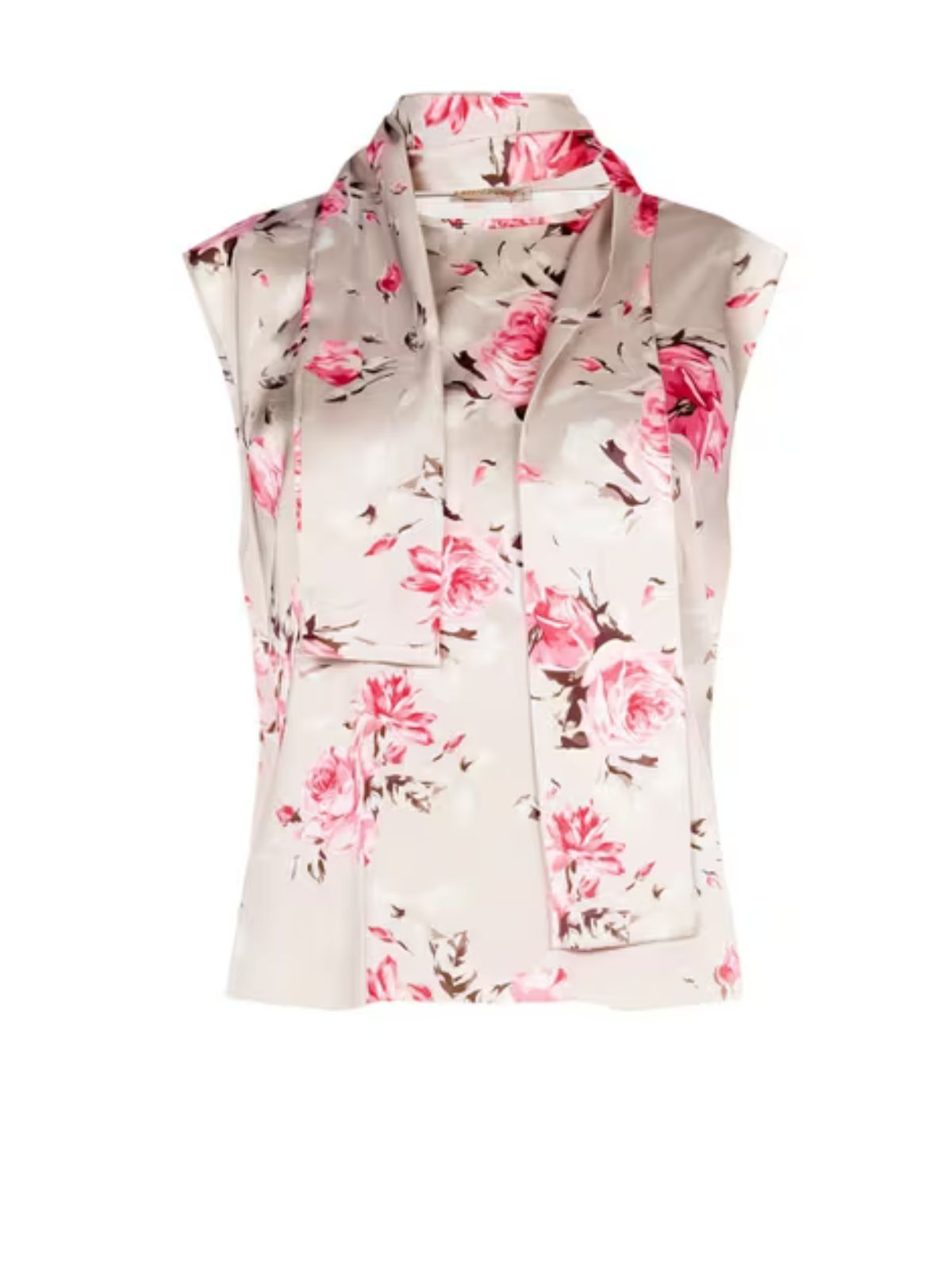 Rinascimento - Top Sfiancato Fluido In Raso Motivo A Rose Con Sciarpa Integrata - Donna