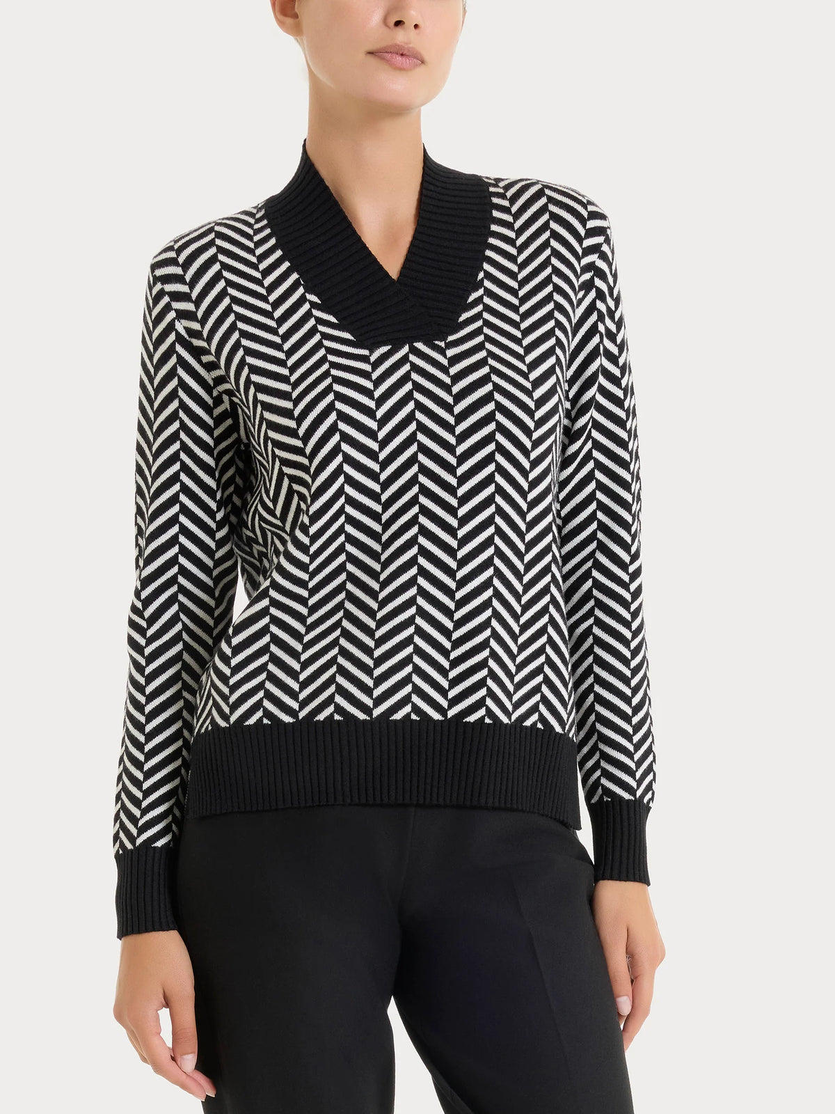 Ragno - Maglia con scollo a V e fantasia spigata in Super Soft - Donna