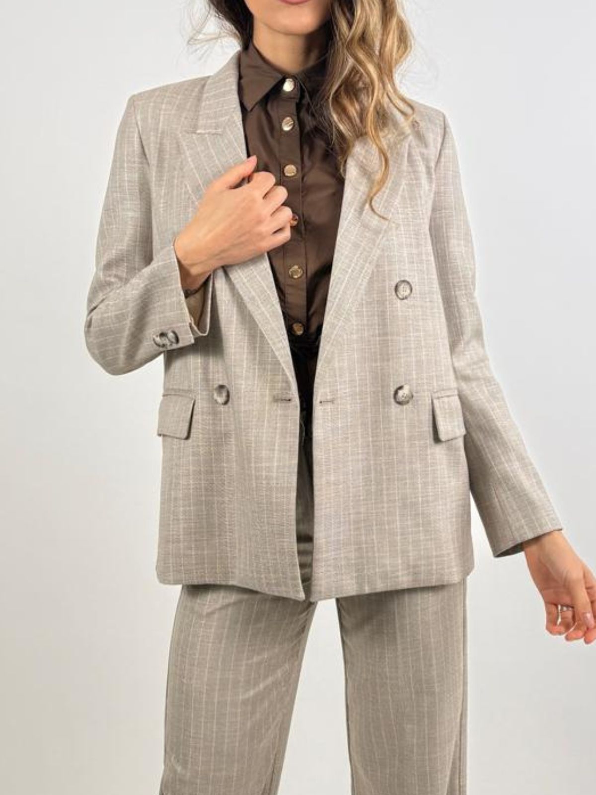 Blazer con collo a revers a lancia, gessato e maniche lunghe Donna - Vicolo - World Fashion