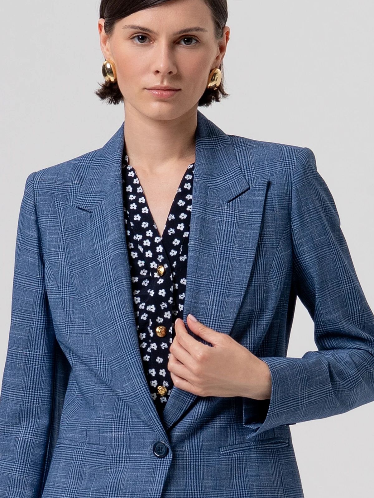 Blazer regular monopetto in fantasia Principe di Galles Donna - Fracomina - World Fashion