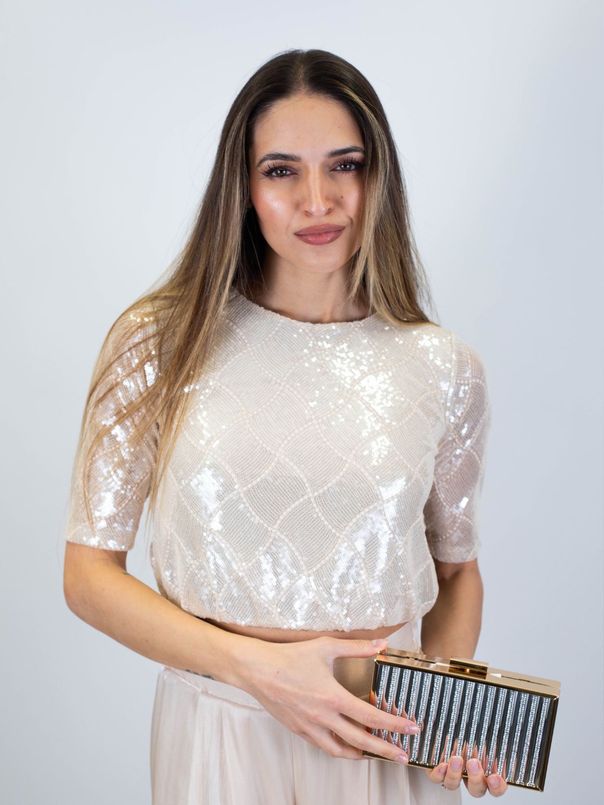 Blusa crop con paillettes Donna - Rinascimento - World Fashion