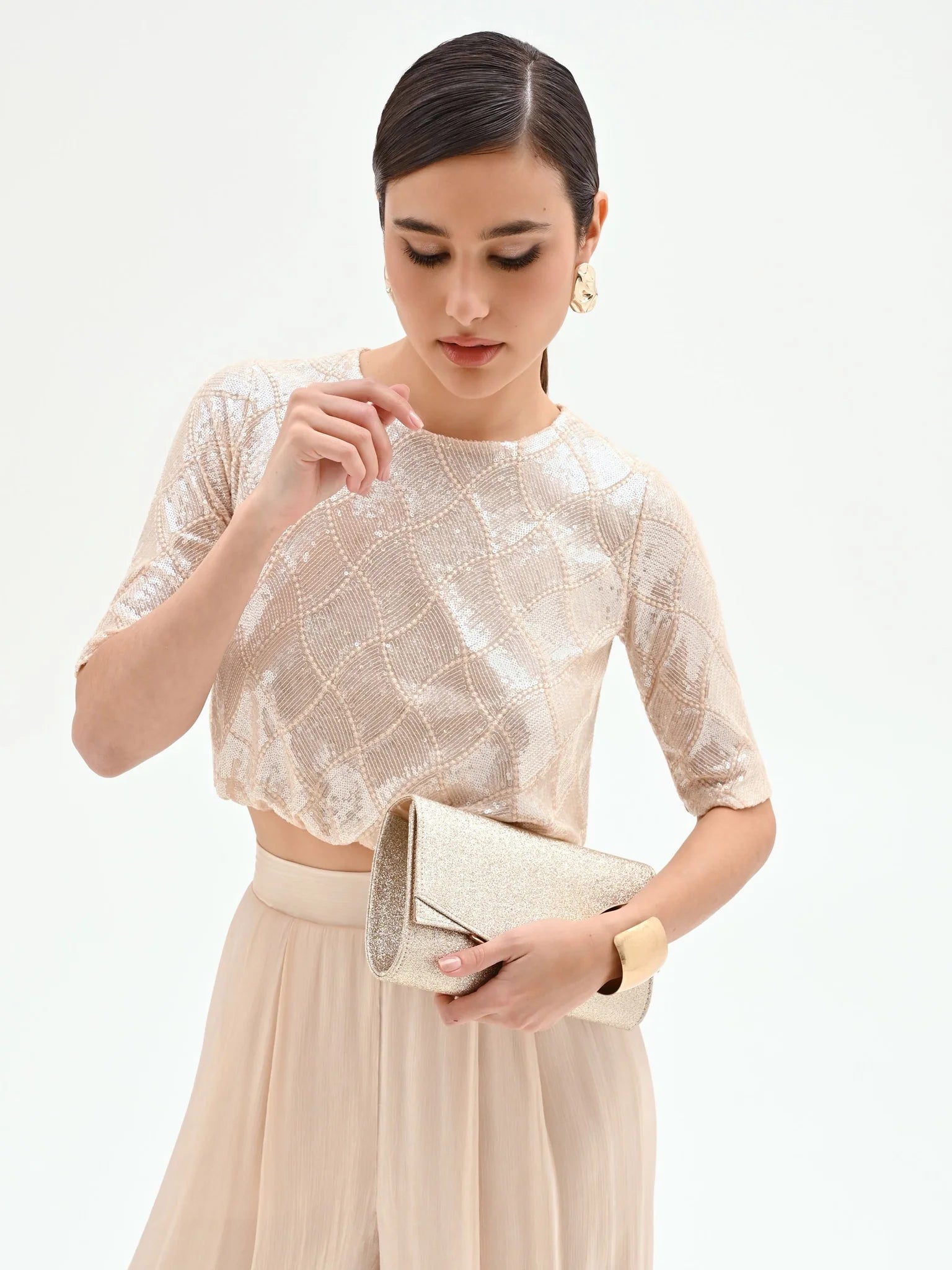 Blusa crop con paillettes Donna - Rinascimento - World Fashion