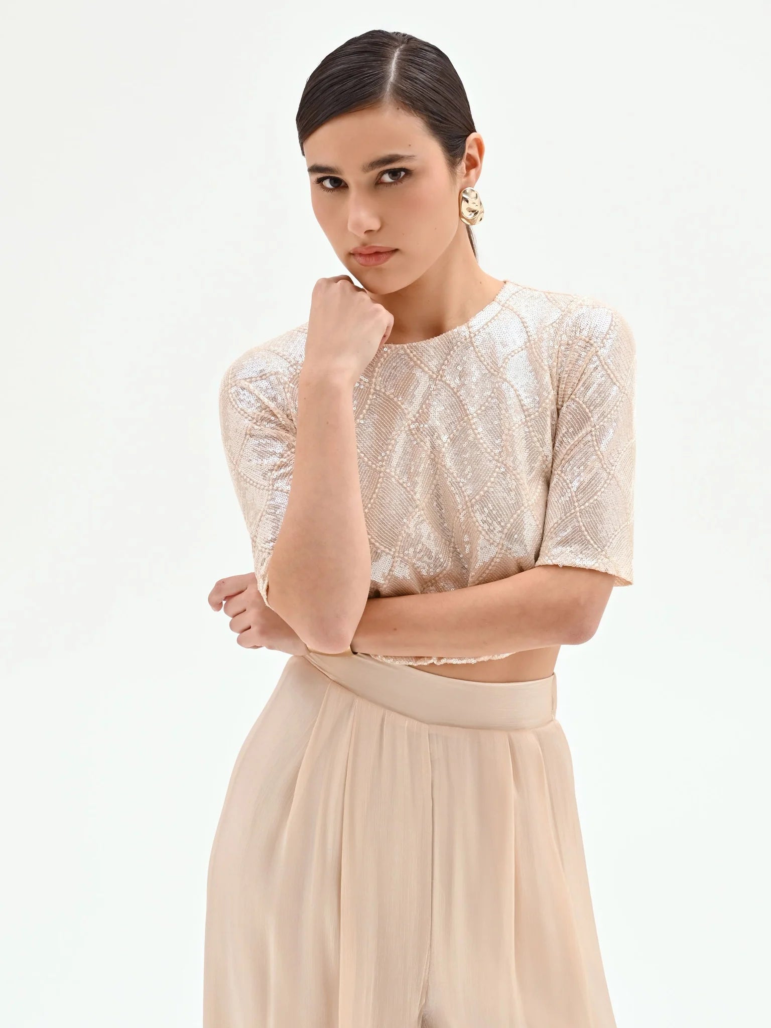 Blusa crop con paillettes Donna - Rinascimento - World Fashion