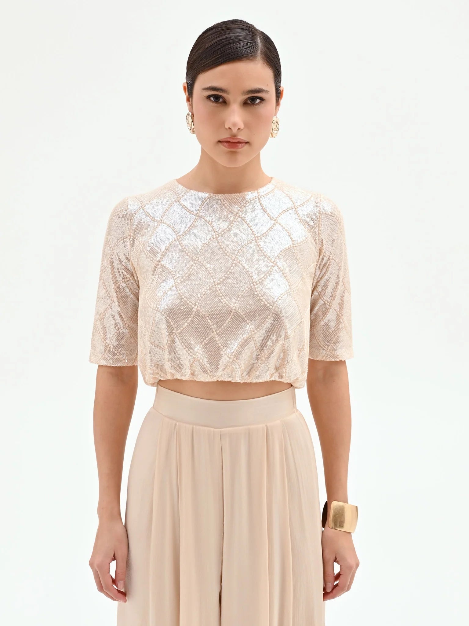 Blusa crop con paillettes Donna - Rinascimento - World Fashion