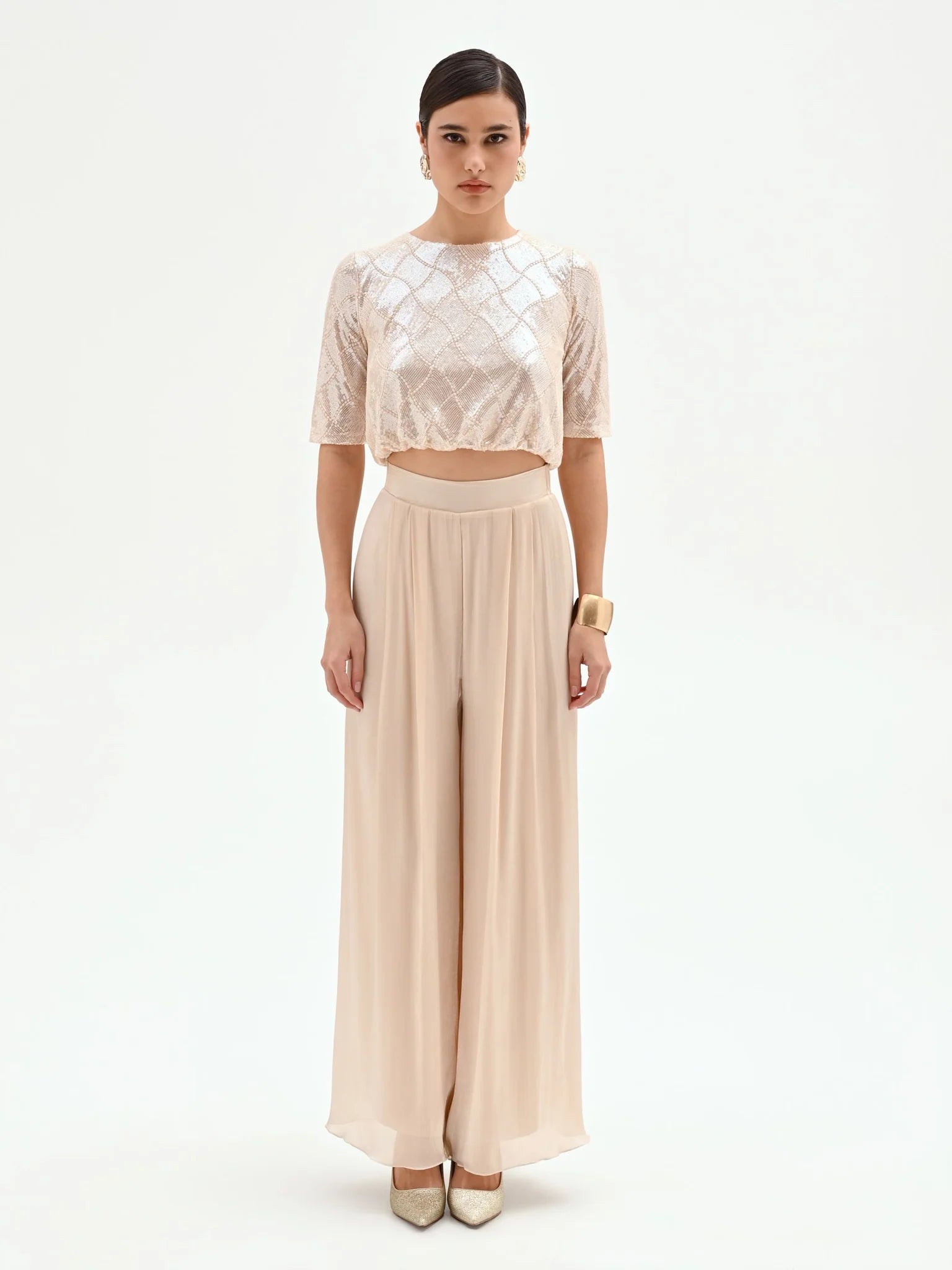 Blusa crop con paillettes Donna - Rinascimento - World Fashion