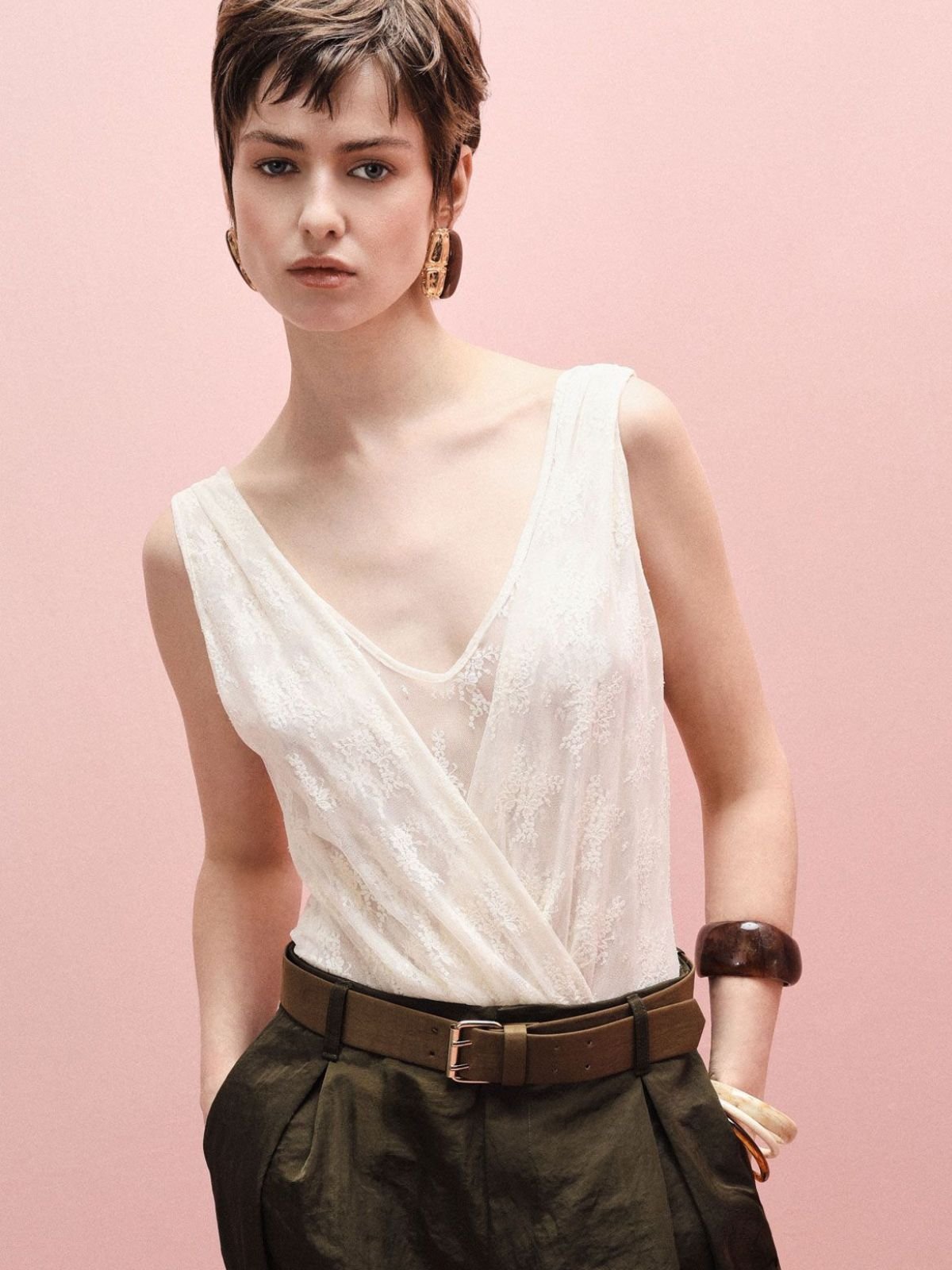 Body incrociato trasparente senza maniche stampa floreale Donna - Imperial - World Fashion