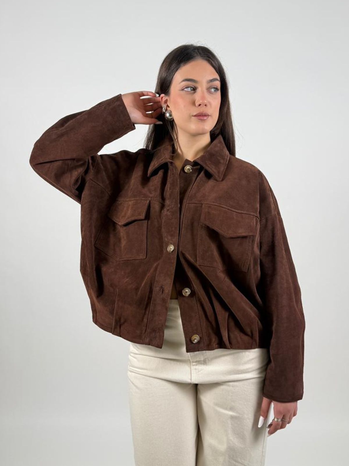 Bomber Scamosciato in Pelle con Tasche Donna - Vicolo - World Fashion