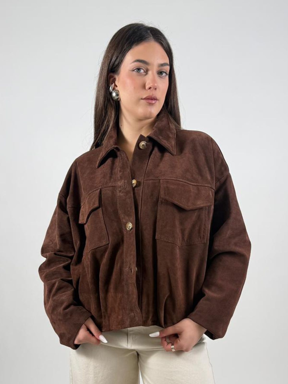 Bomber Scamosciato in Pelle con Tasche Donna - Vicolo - World Fashion