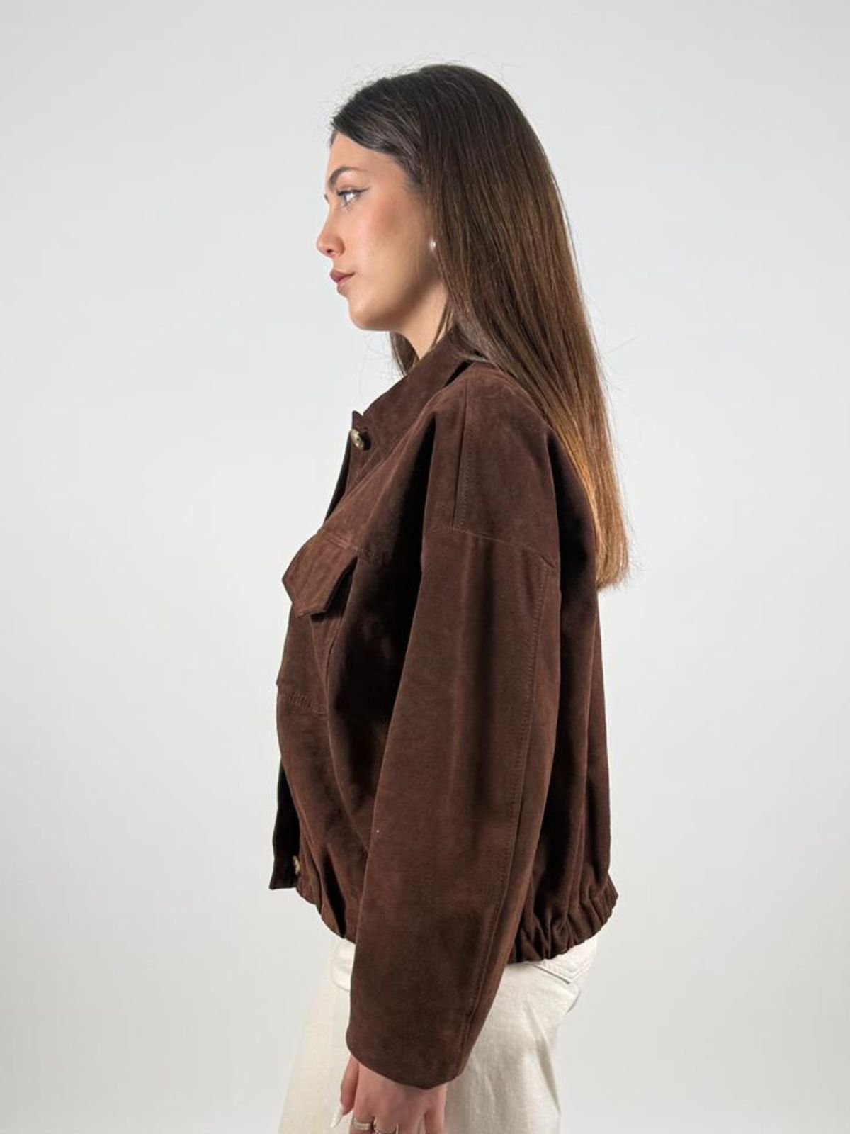 Bomber Scamosciato in Pelle con Tasche Donna - Vicolo - World Fashion