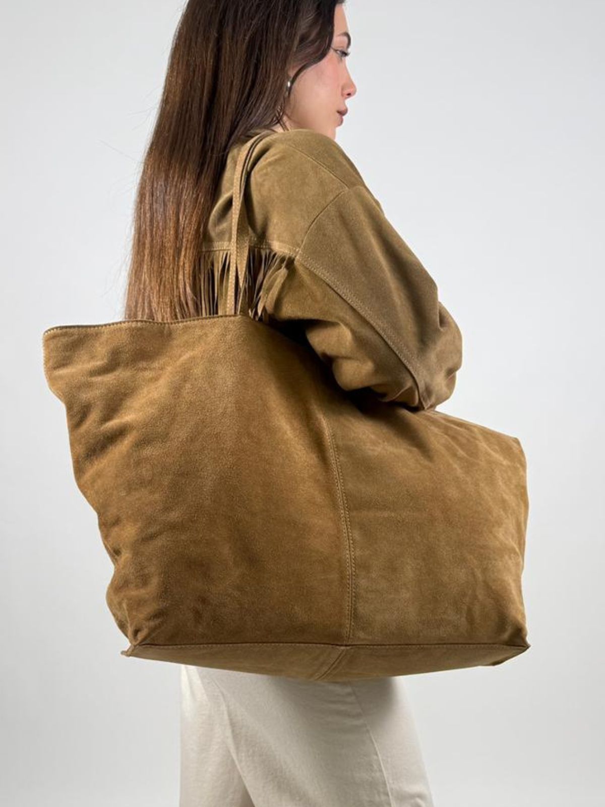 Borsa shopper grande in vera pelle scamosciata Donna - Vicolo - World Fashion