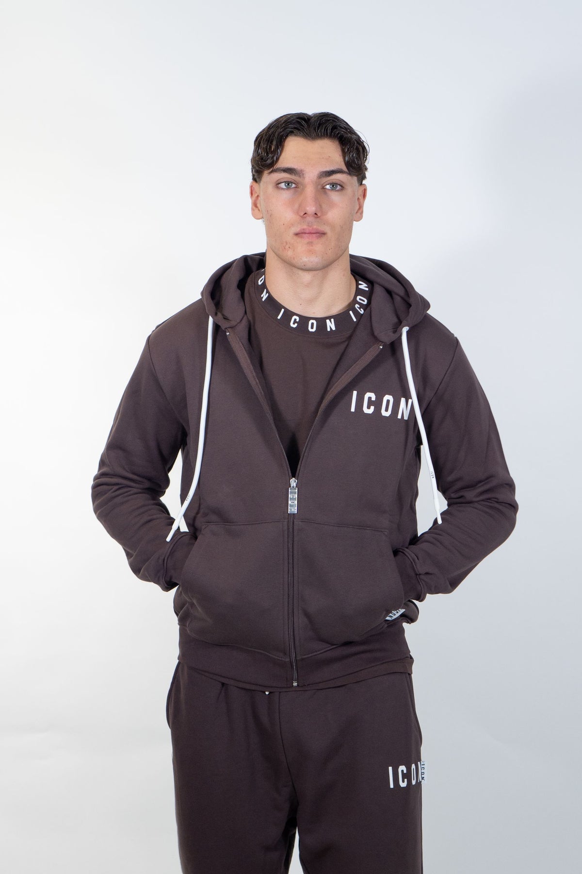 Icon - Felpa in cotone felpato con cappuccio - Uomo