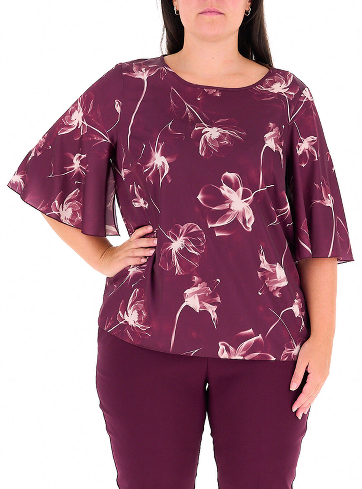 Rinascimento Curvy - Blusa a stampa floreale con maniche a campana - Donna