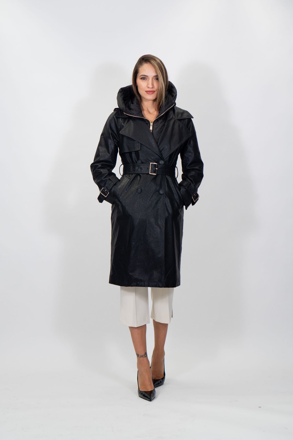 Yes Zee - Trench in tessuto coated con finto gilet rimovibile - Donna