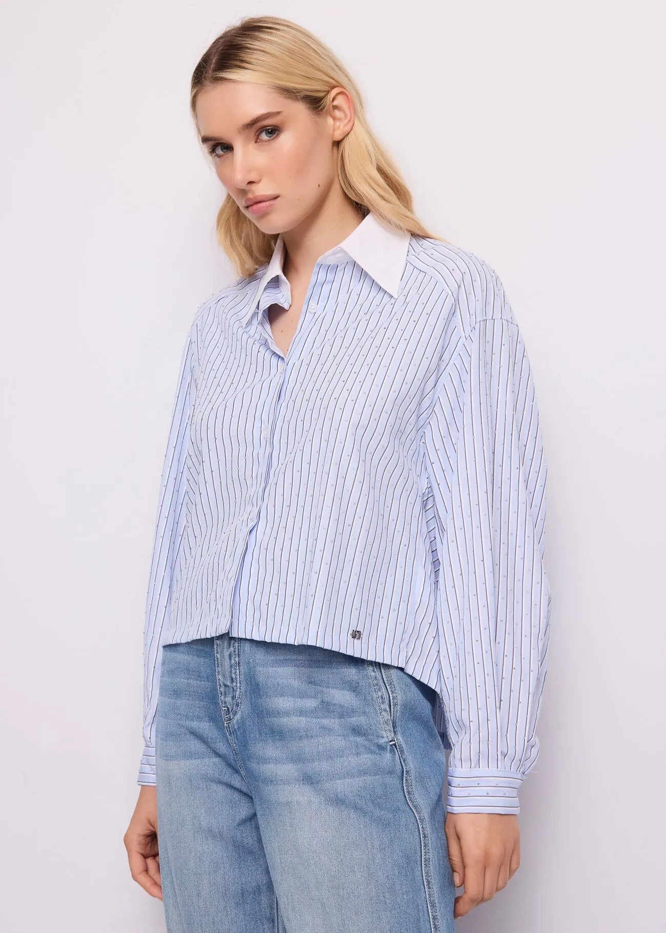 Camicia a righe da donna in cotone con strass Donna - Gaudì Jeans - World Fashion