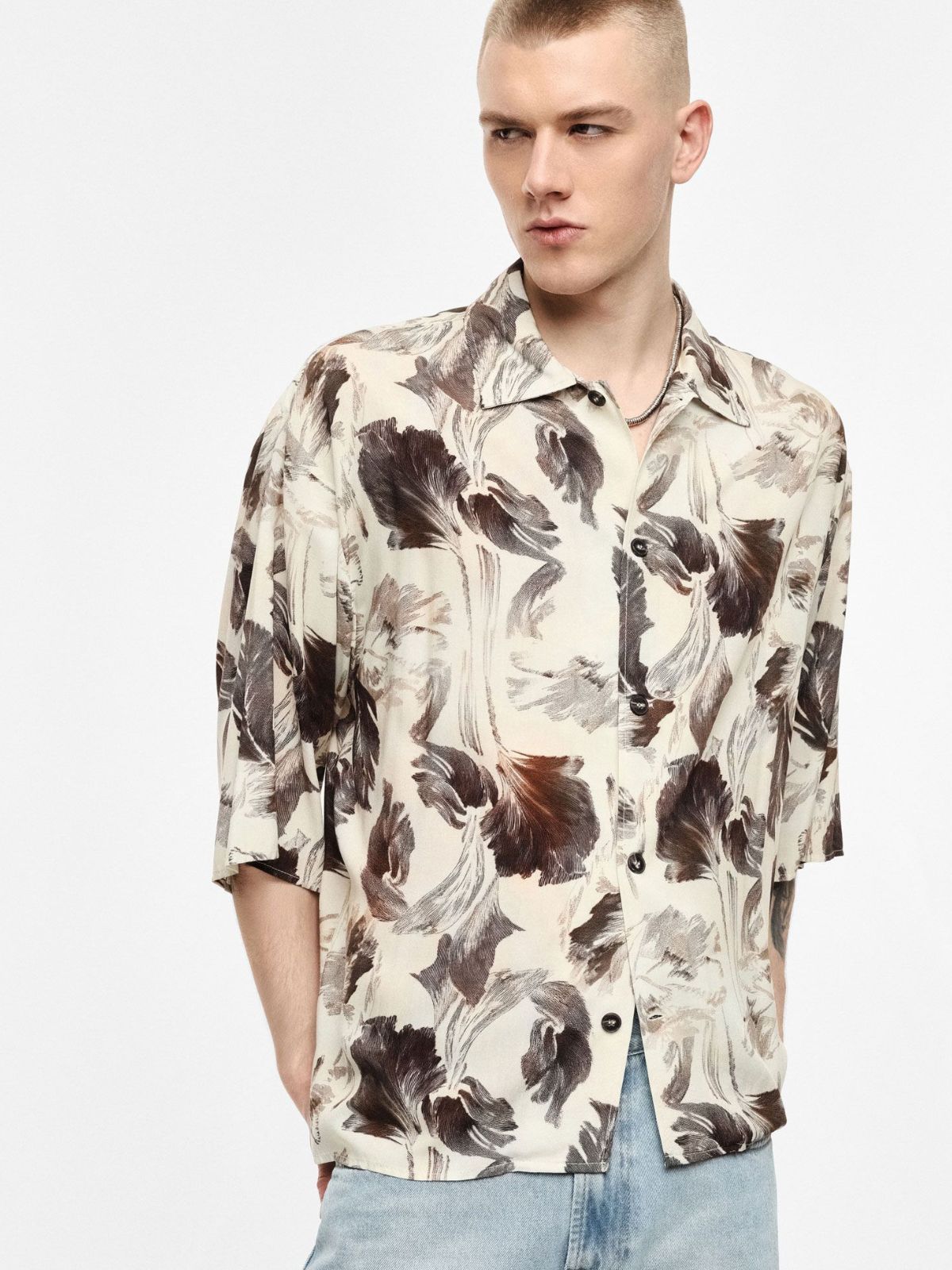 Camicia ampia fantasia stampa botanica collo classico Uomo - Imperial - World Fashion