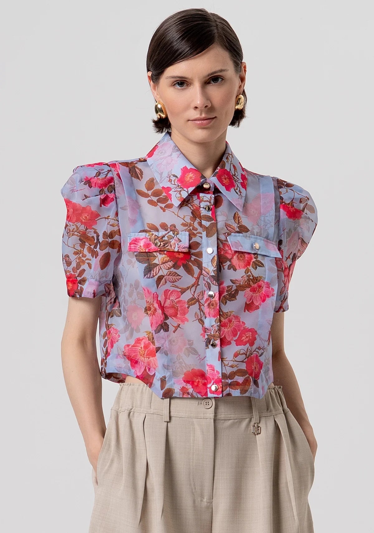 Camicia cropped in fantasia floreale Donna - Fracomina - World Fashion