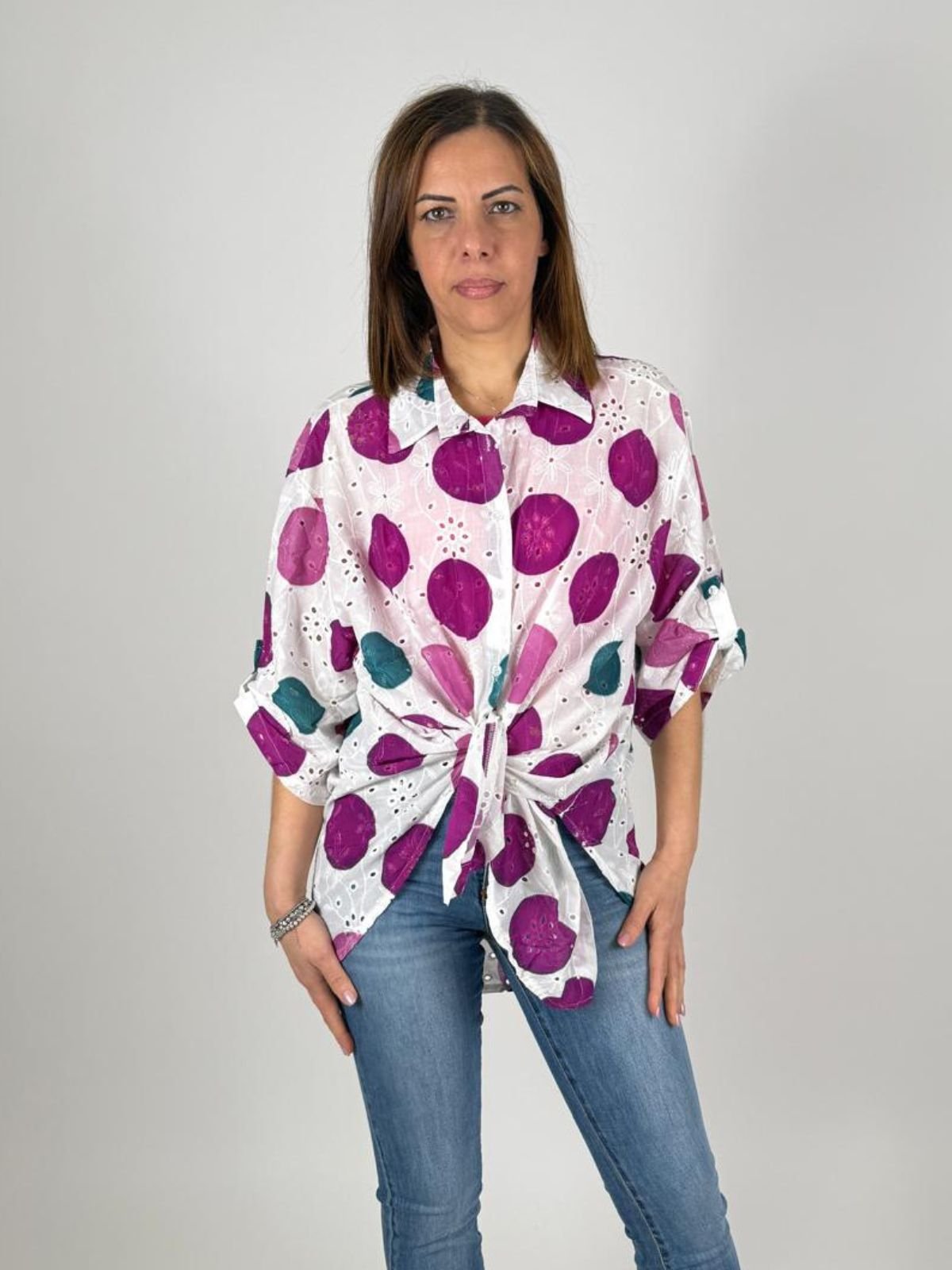 Camicia Over Sangallo Stampato Pois Donna - Lolita - World Fashion