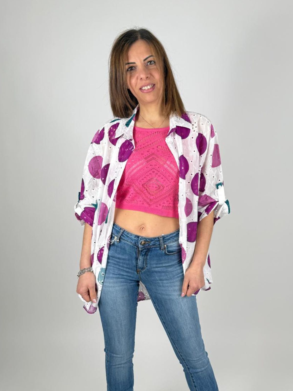 Camicia Over Sangallo Stampato Pois Donna - Lolita - World Fashion