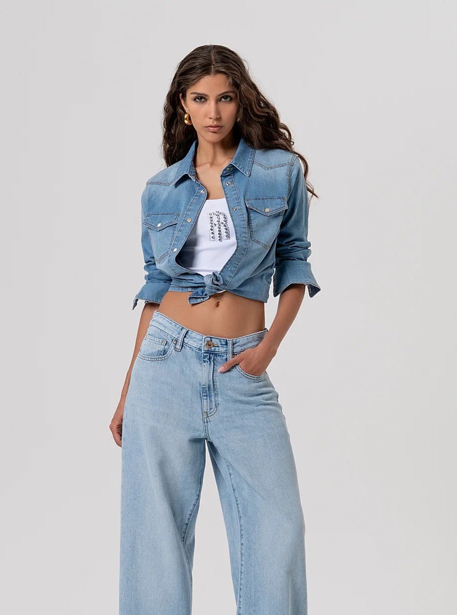 Camicia regular in denim con lavaggio bleached Donna - Fracomina - World Fashion