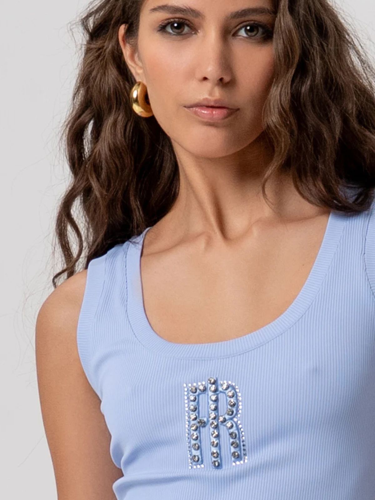 Canotta a Costine con Logo Monogramma in Cristalli Donna - Fracomina - World Fashion