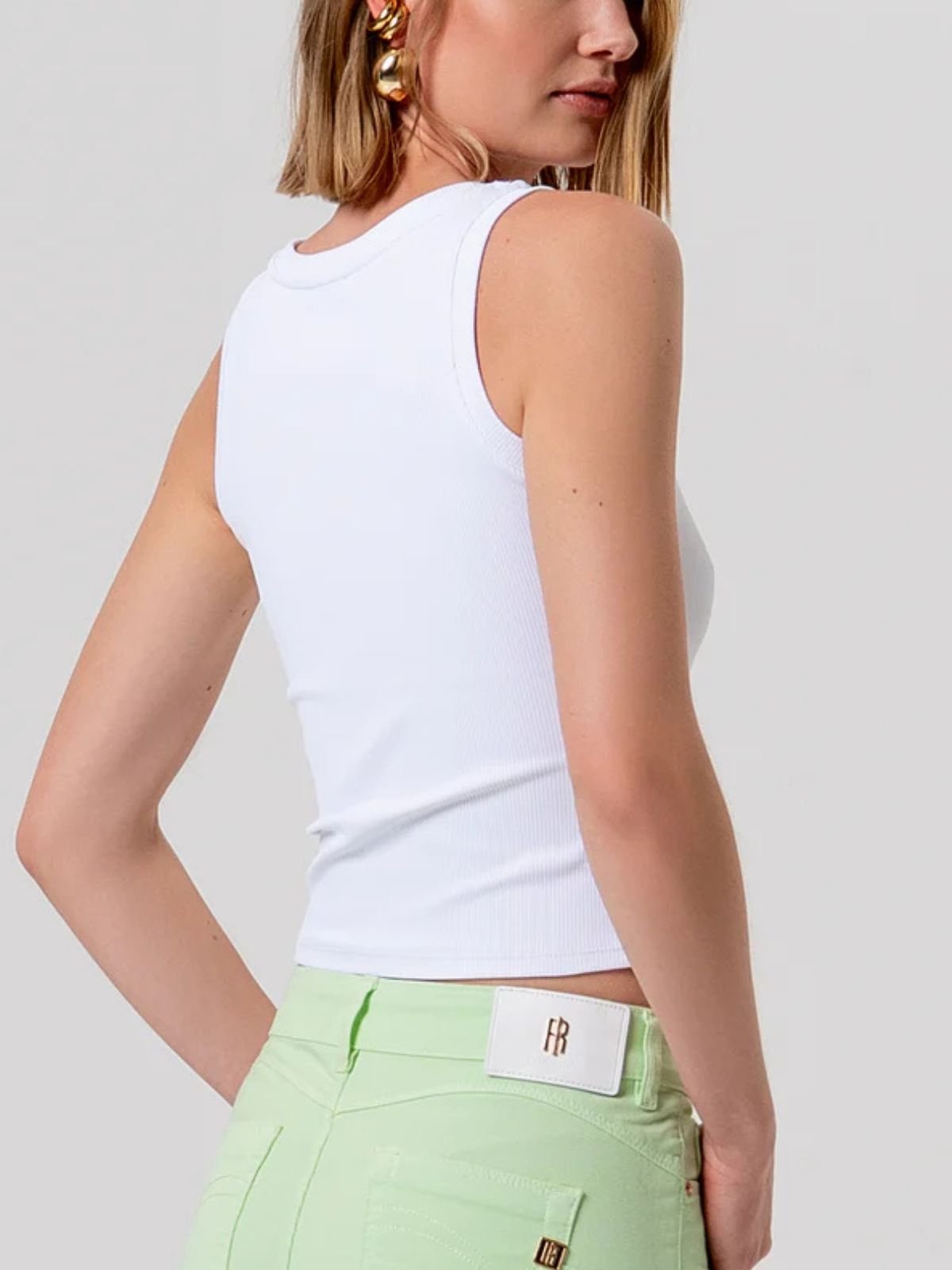 Canotta a Costine con Logo Monogramma in Cristalli Donna - Fracomina - World Fashion