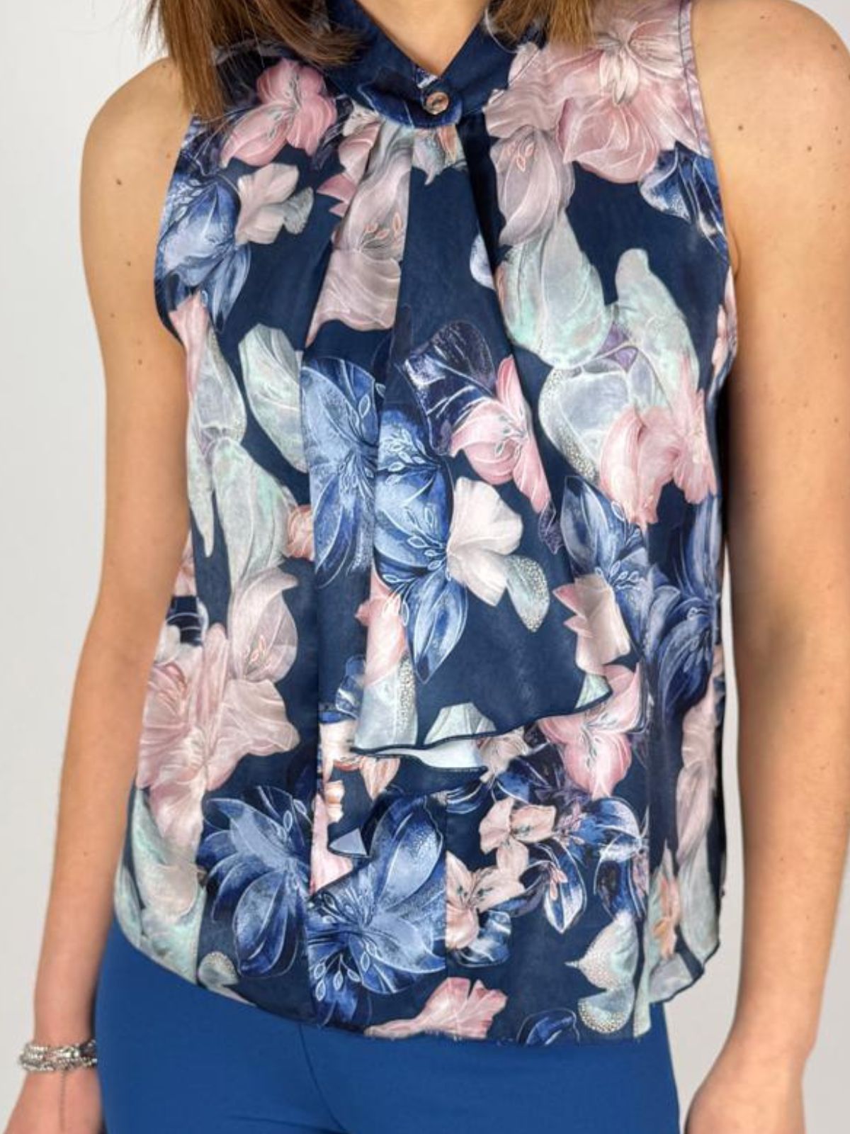 Canotta smanicata in georgette a fantasia Donna - Rinascimento - World Fashion