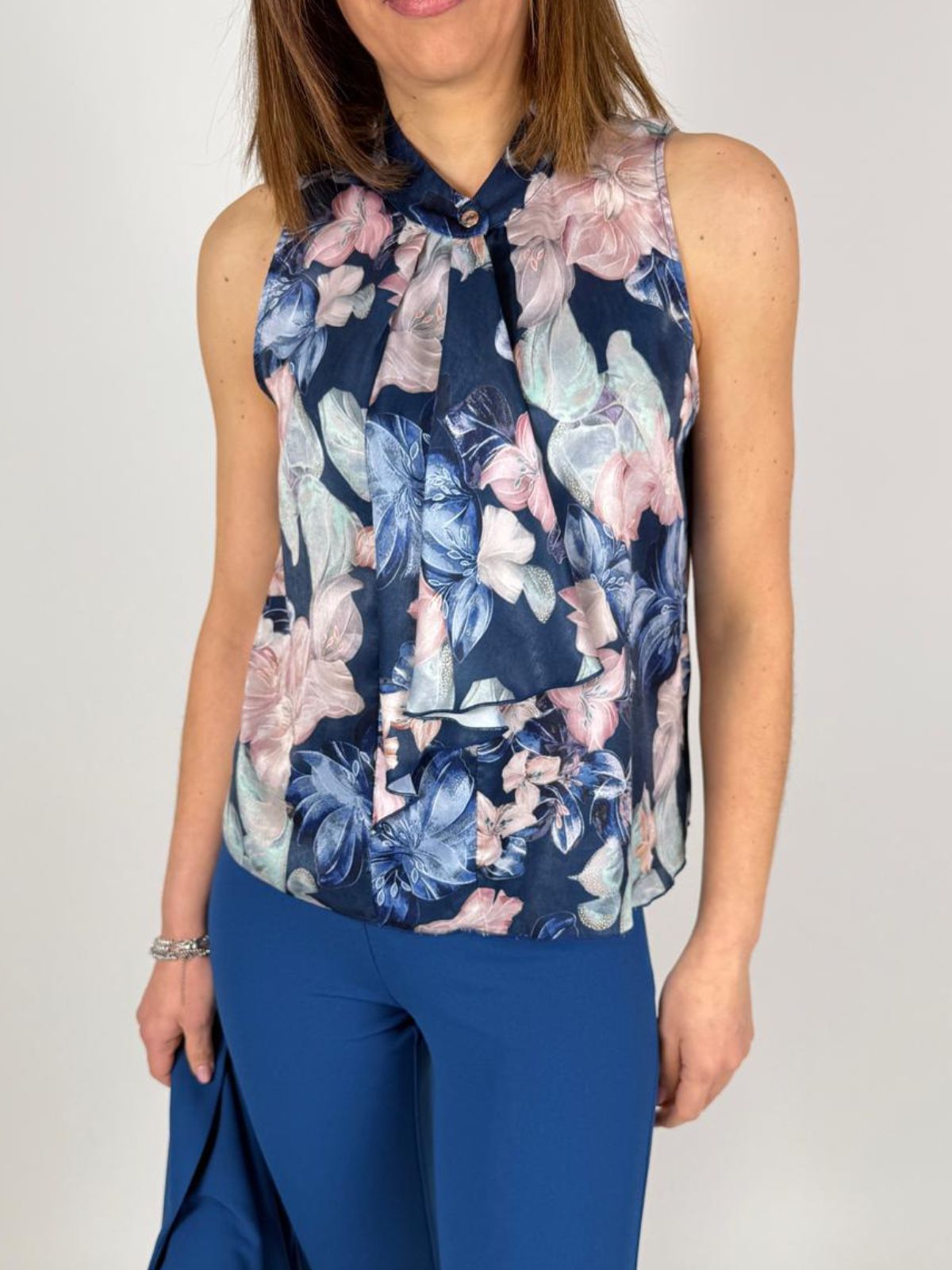 Canotta smanicata in georgette a fantasia Donna - Rinascimento - World Fashion