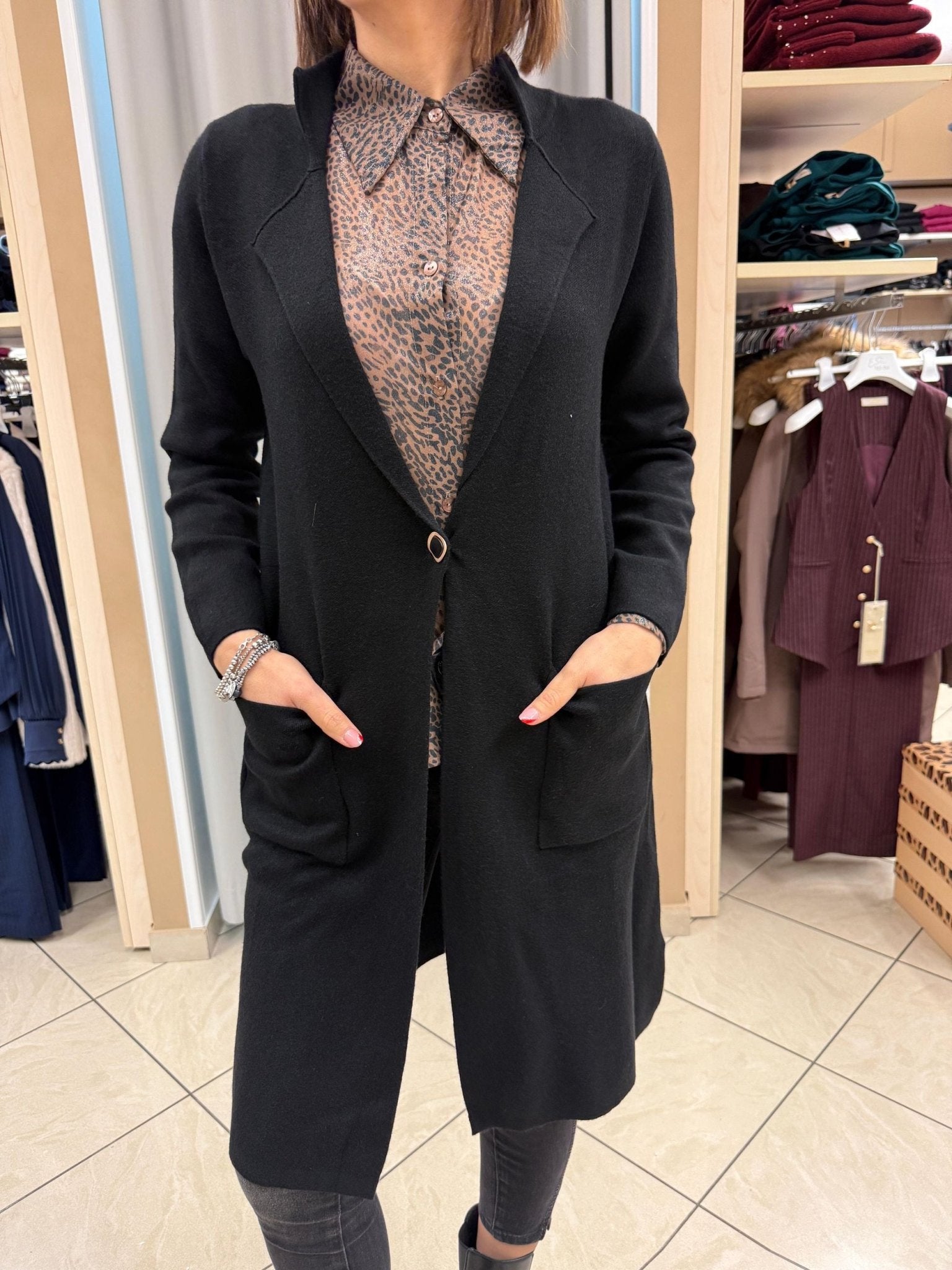 Cardigan lungo con tasche e 1bottone Donna - LOLITA - LO25345W - World Fashion