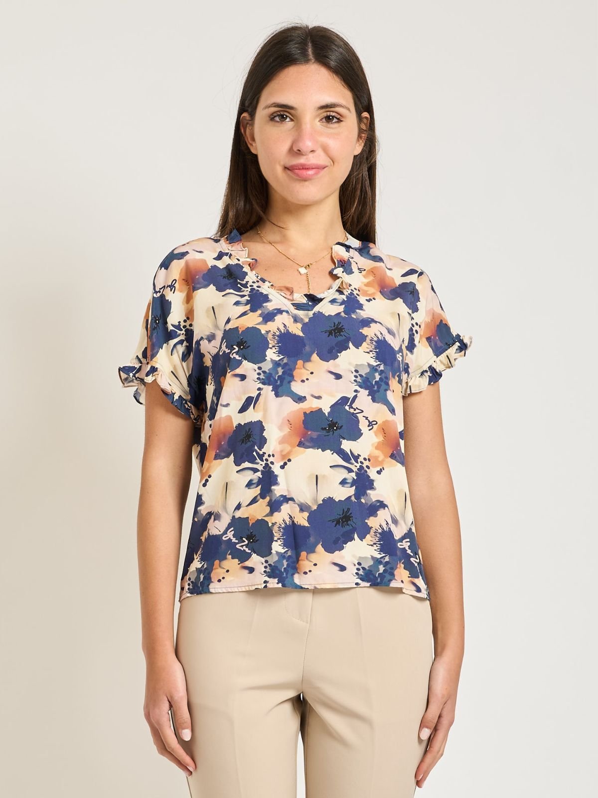 Casacca Scollo A V In Viscosa Stampata Donna - Yes Zee - World Fashion