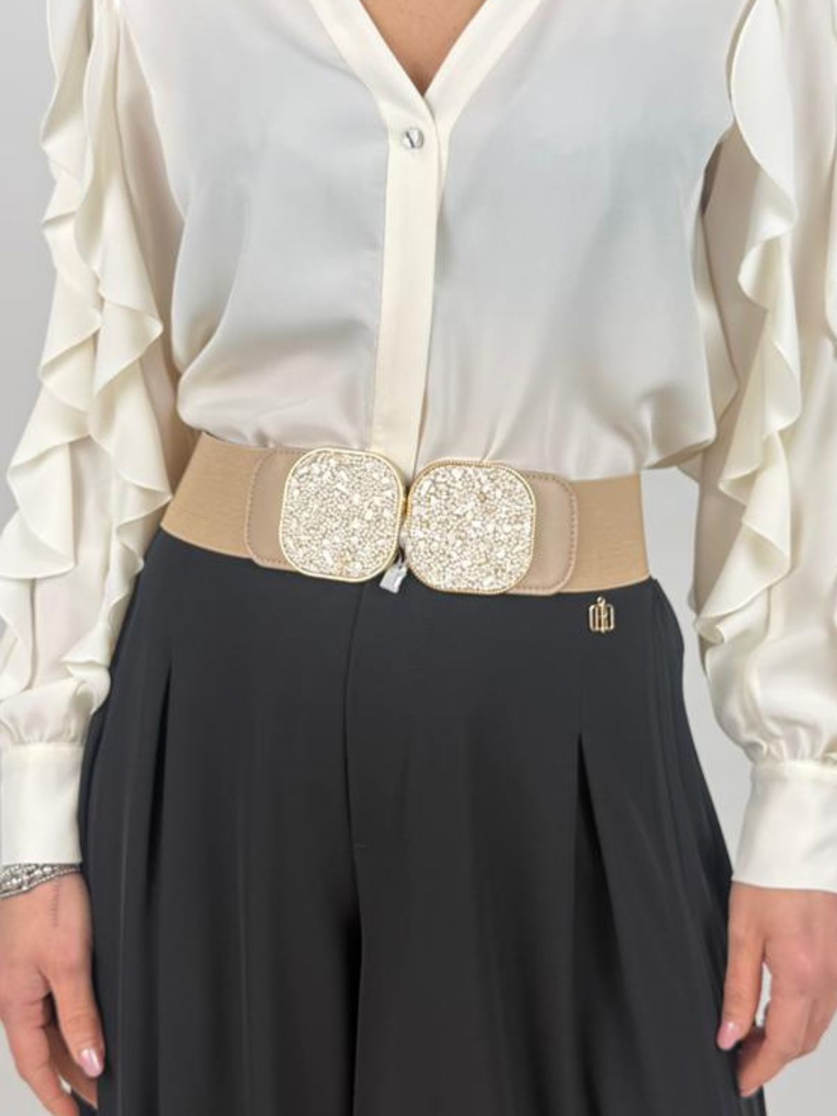 Cintura Elastica Con Maxi Fibbia Gioiello Quadrata E Micro Pietre Donna - Rinascimento - World Fashion