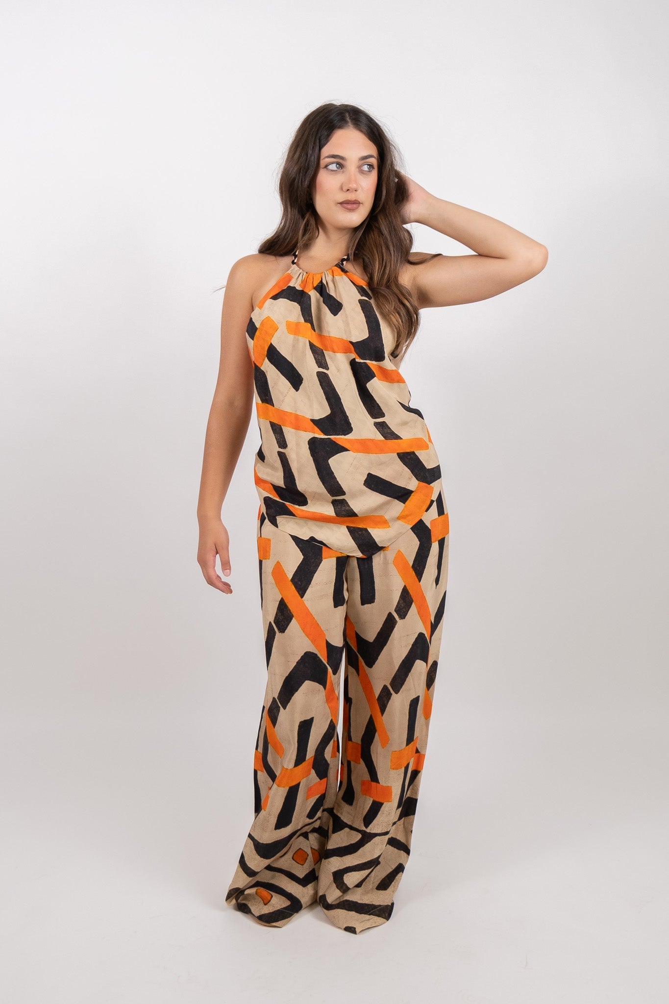 Dixie - Pantaloni palazzo fantasia geometrica vita alta - Donna - World Fashion