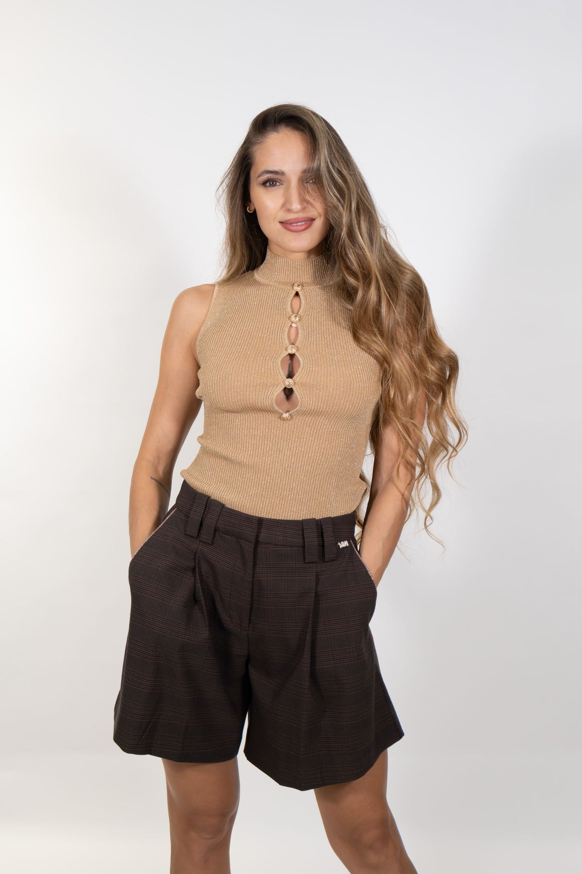 Gaudì - Top lurex collo alto con bottoni - Donna