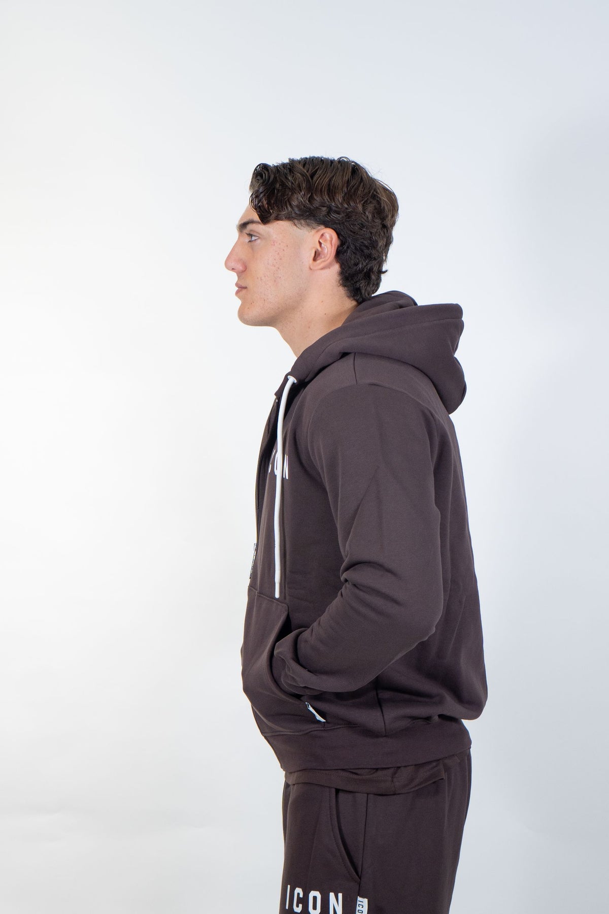 Icon - Felpa in cotone felpato con cappuccio - Uomo