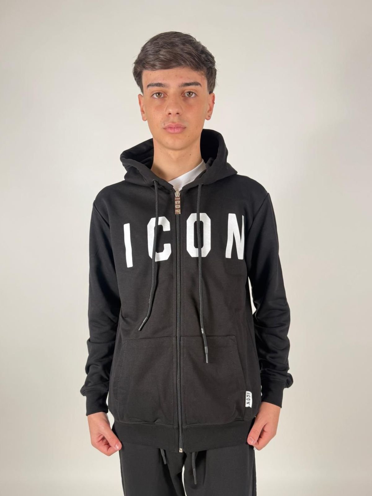 Felpa Cappuccio C/Zip Basica Uomo - Icon - World Fashion