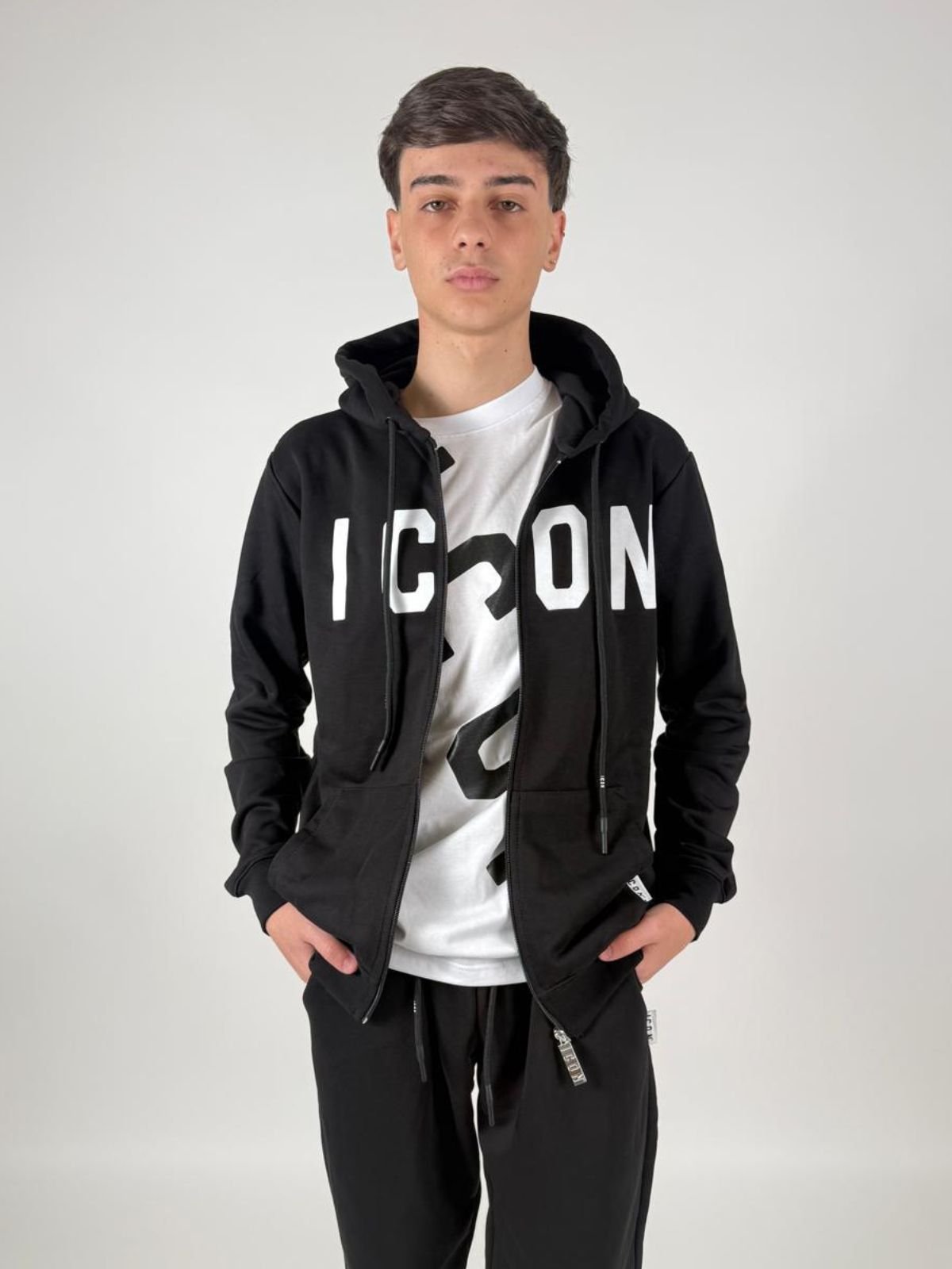 Felpa Cappuccio C/Zip Basica Uomo - Icon - World Fashion