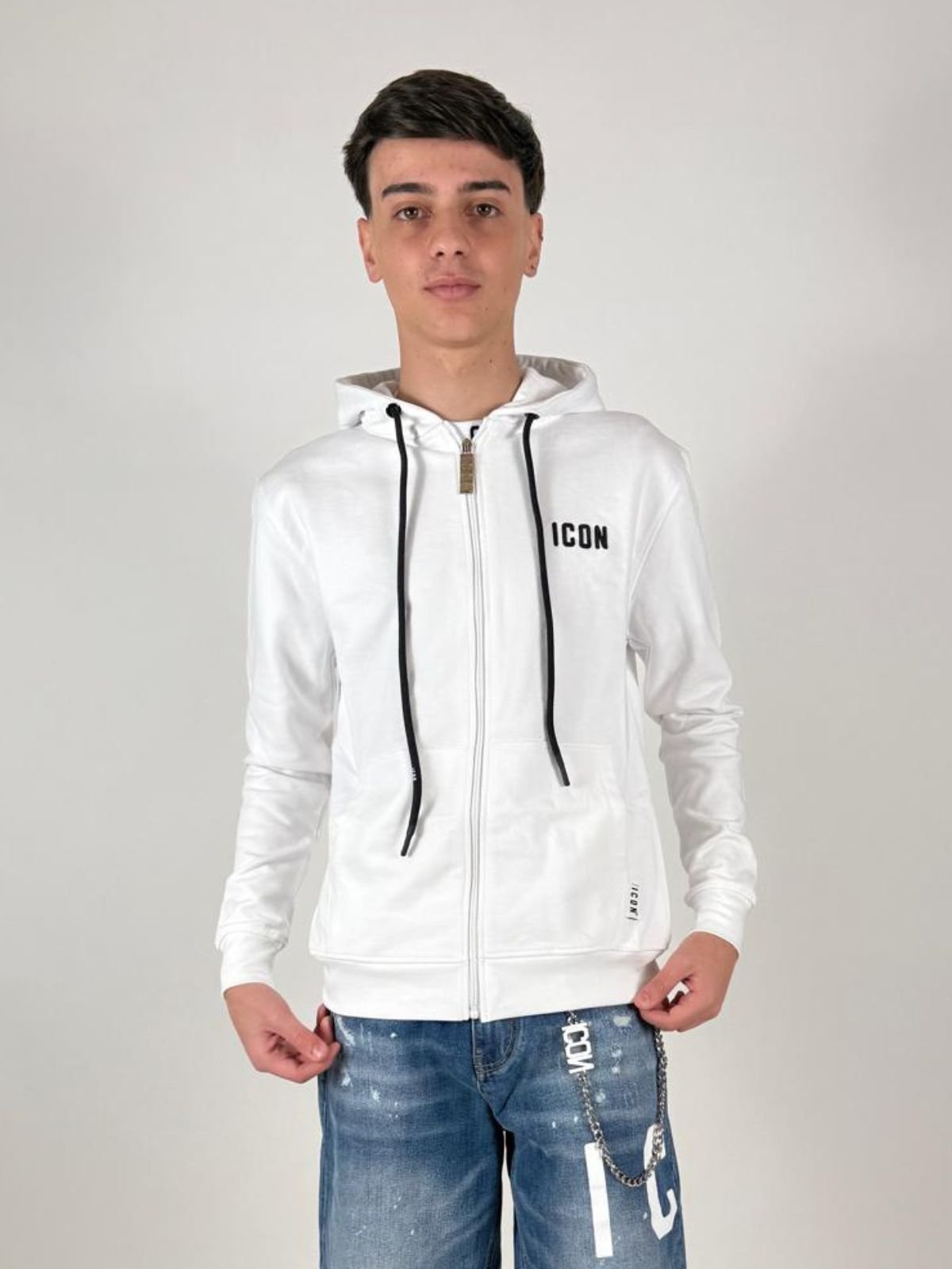 Felpa Cappuccio C/Zip C/Ricamo Uomo - Icon - World Fashion