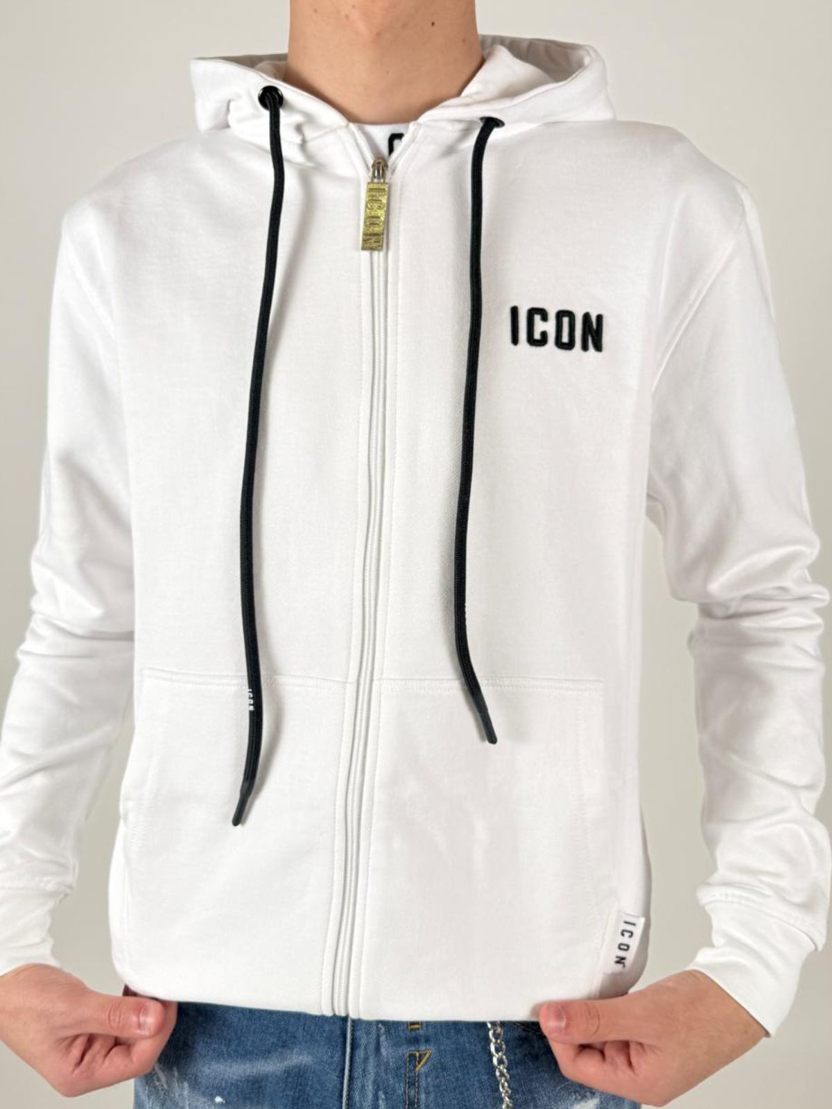 Felpa Cappuccio C/Zip C/Ricamo Uomo - Icon - World Fashion