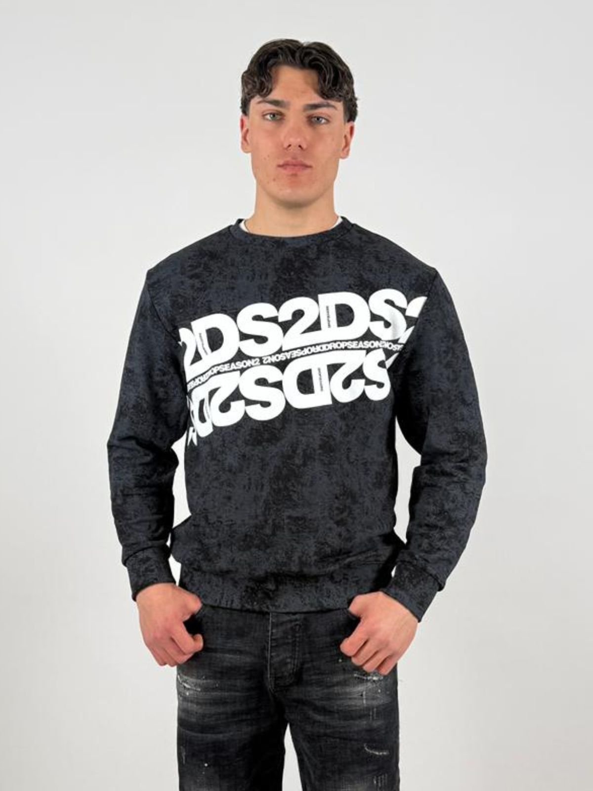 Felpa girocollo Effetto Stone Wash Uomo - Ds2 - World Fashion