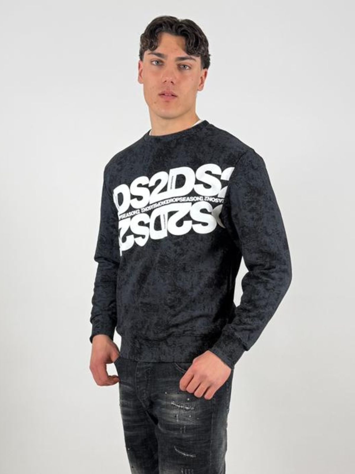 Felpa girocollo Effetto Stone Wash Uomo - Ds2 - World Fashion