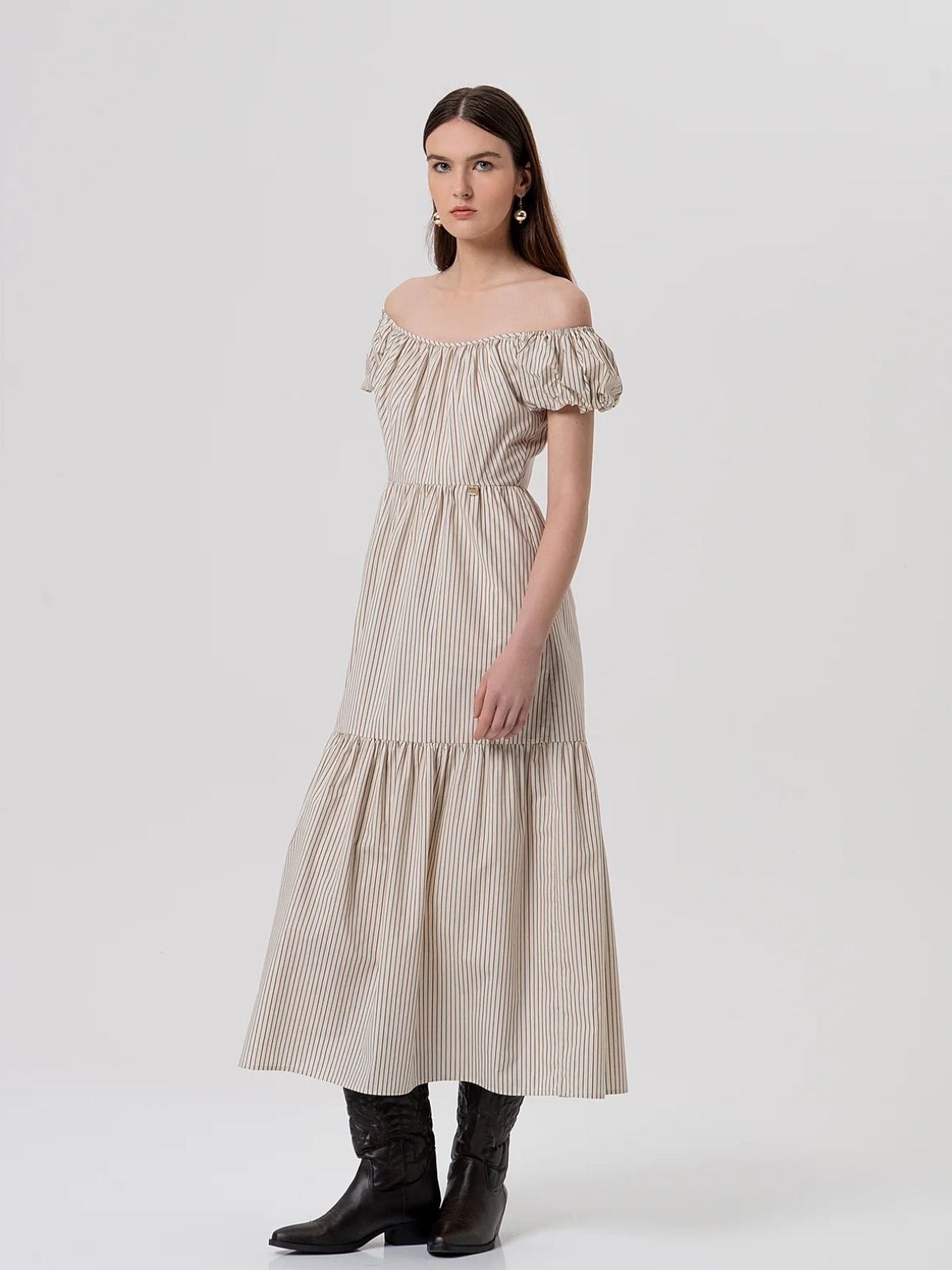 Fracomina - Abito regular lungo in cotone a righe - Donna - World Fashion